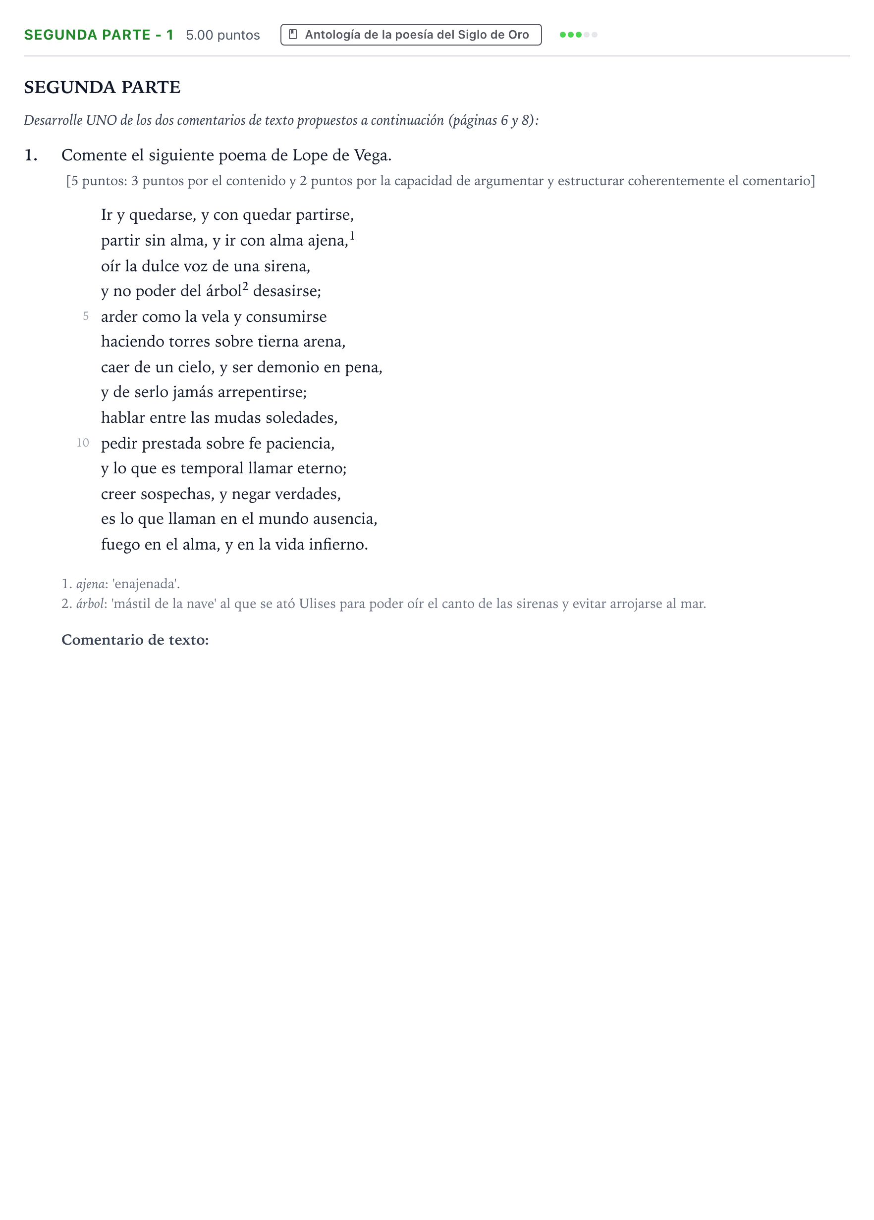 Enunciado: Ejercicio Segunda parte - 1 · Literatura castellana Selectividad Cataluña Setembre Serie 1 2021