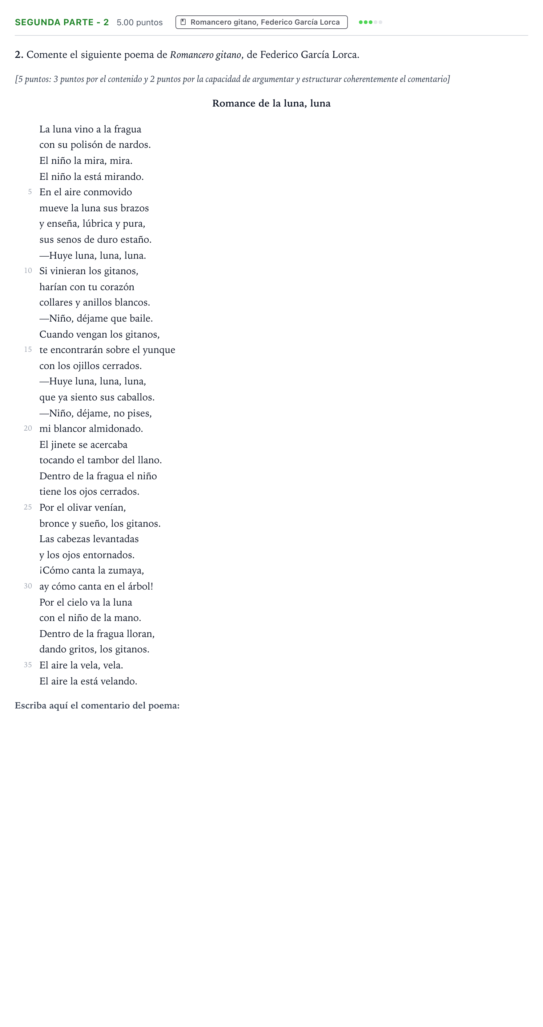 Enunciado: Ejercicio Segunda parte - 2 · Literatura castellana Selectividad Cataluña Setembre Serie 1 2021