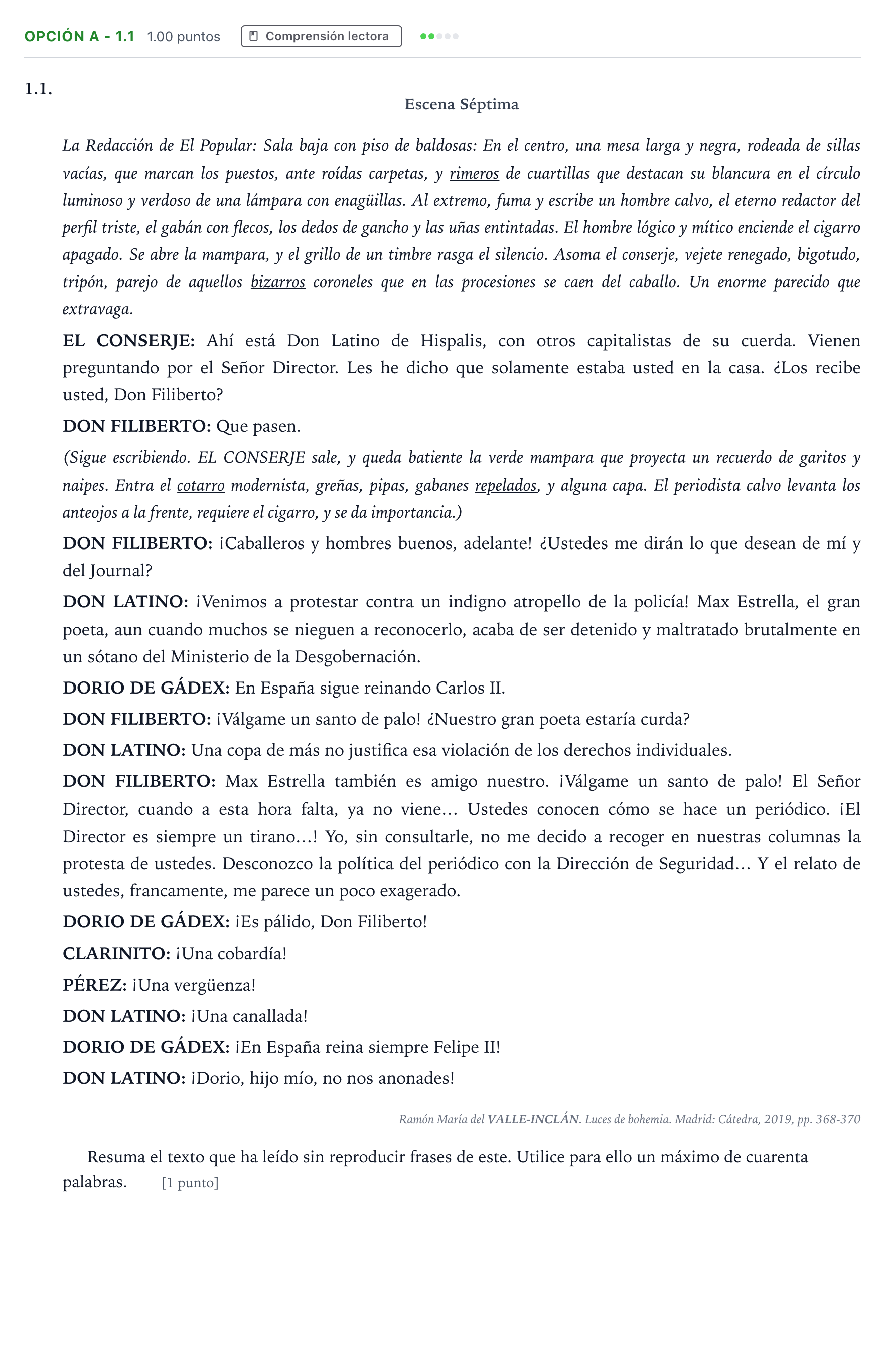 Enunciado: Opción A - 1.1 · Lengua Castellana y Literatura II Selectividad Cataluña Juny Serie 2 2021