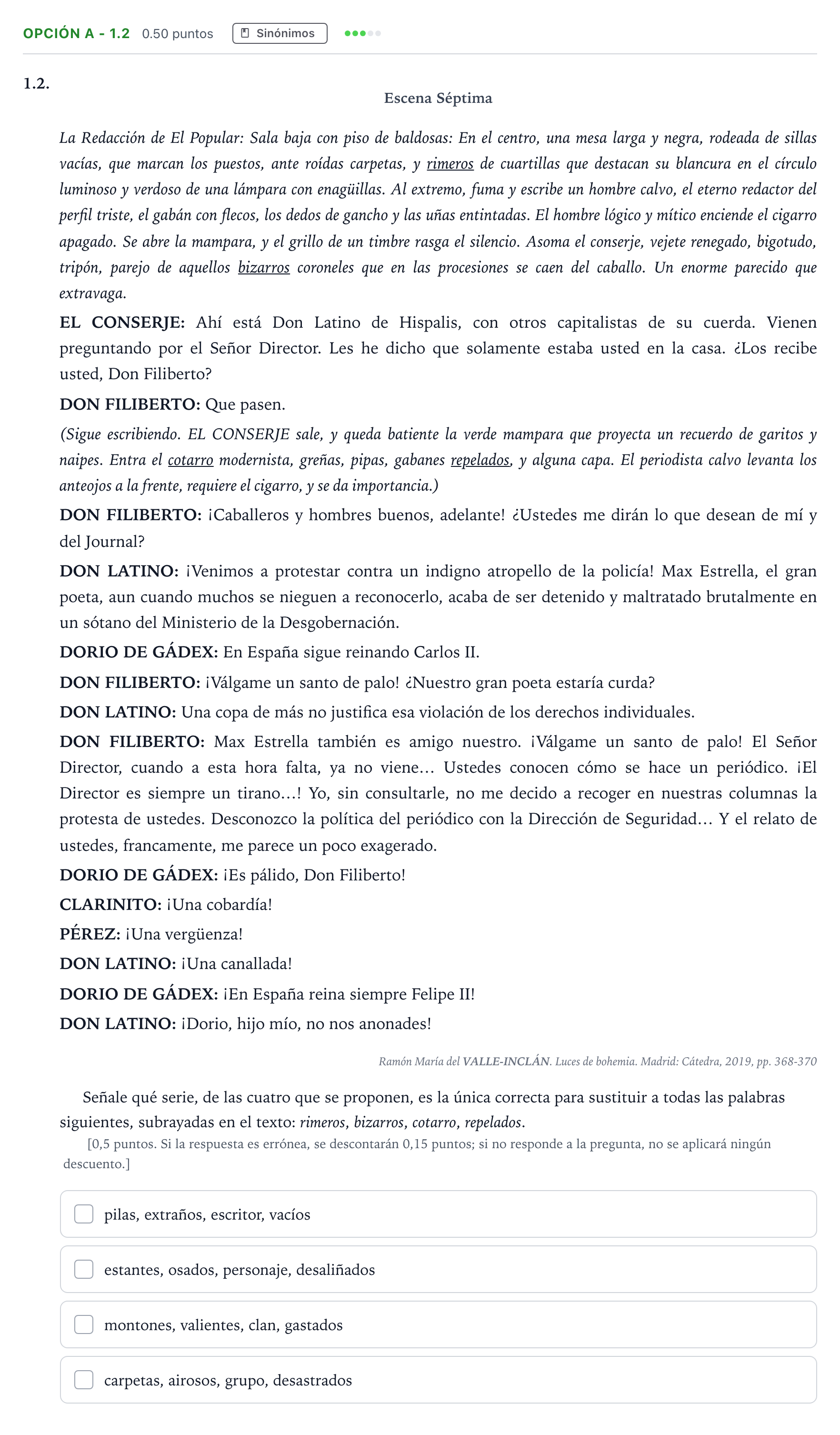 Enunciado: Opción A - 1.2 · Lengua Castellana y Literatura II Selectividad Cataluña Juny Serie 2 2021