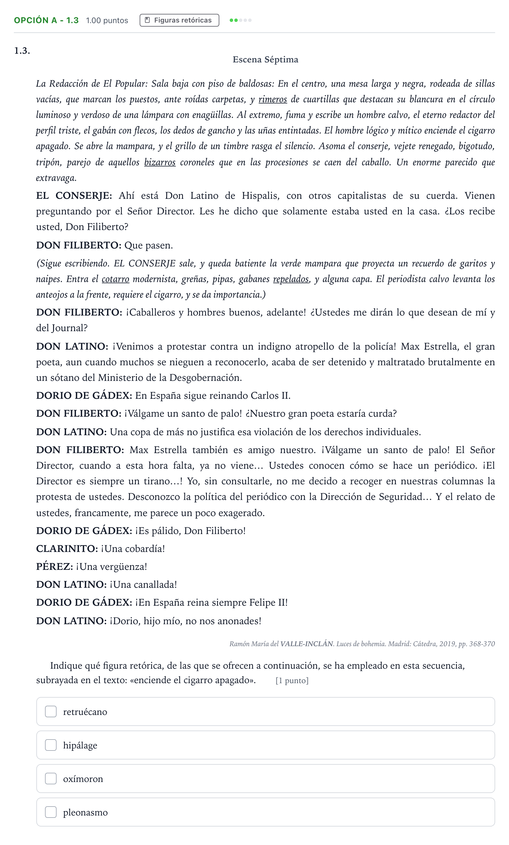 Enunciado: Opción A - 1.3 · Lengua Castellana y Literatura II Selectividad Cataluña Juny Serie 2 2021