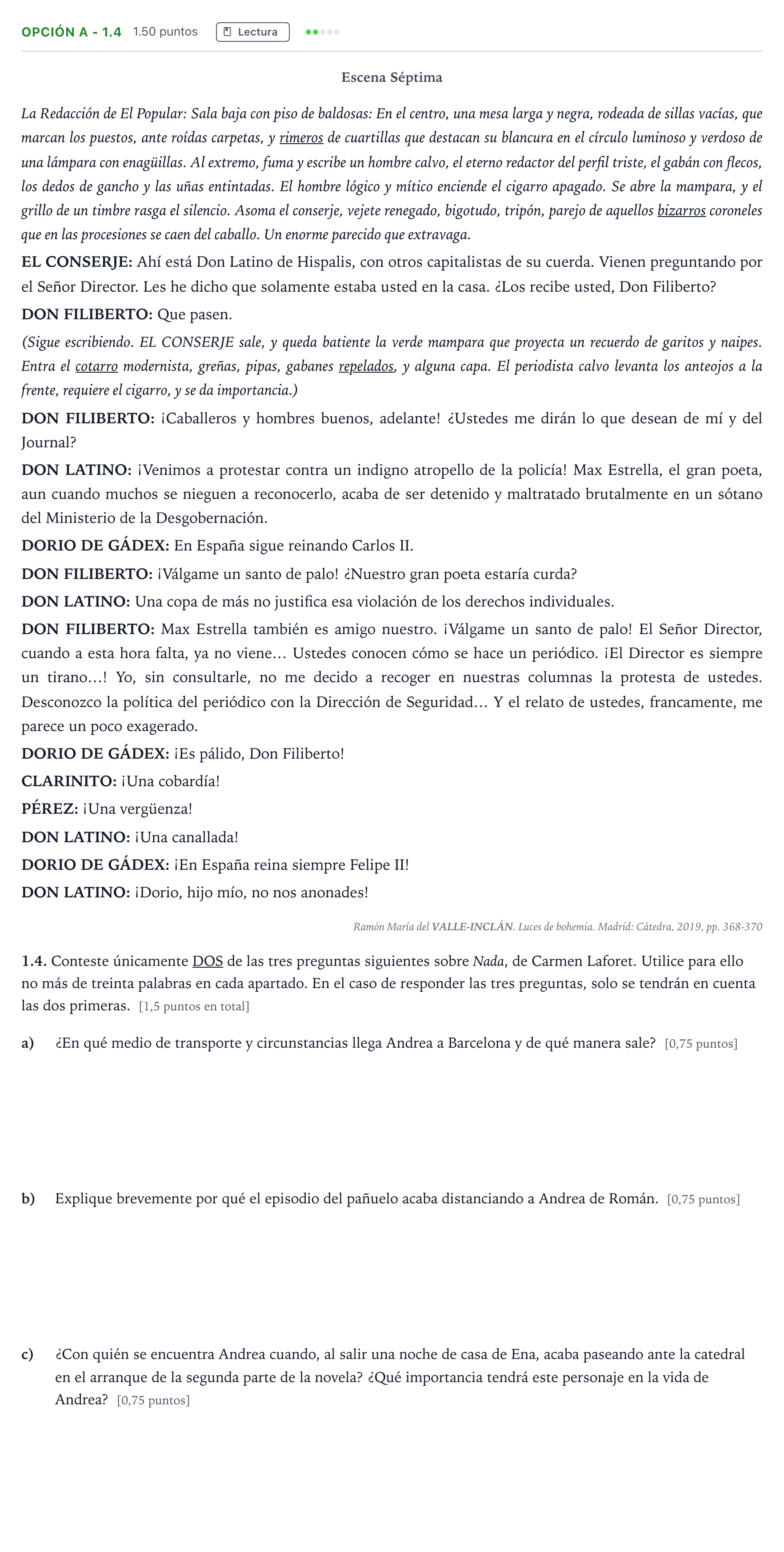 Enunciado: Opción A - 1.4 · Lengua Castellana y Literatura II Selectividad Cataluña Juny Serie 2 2021