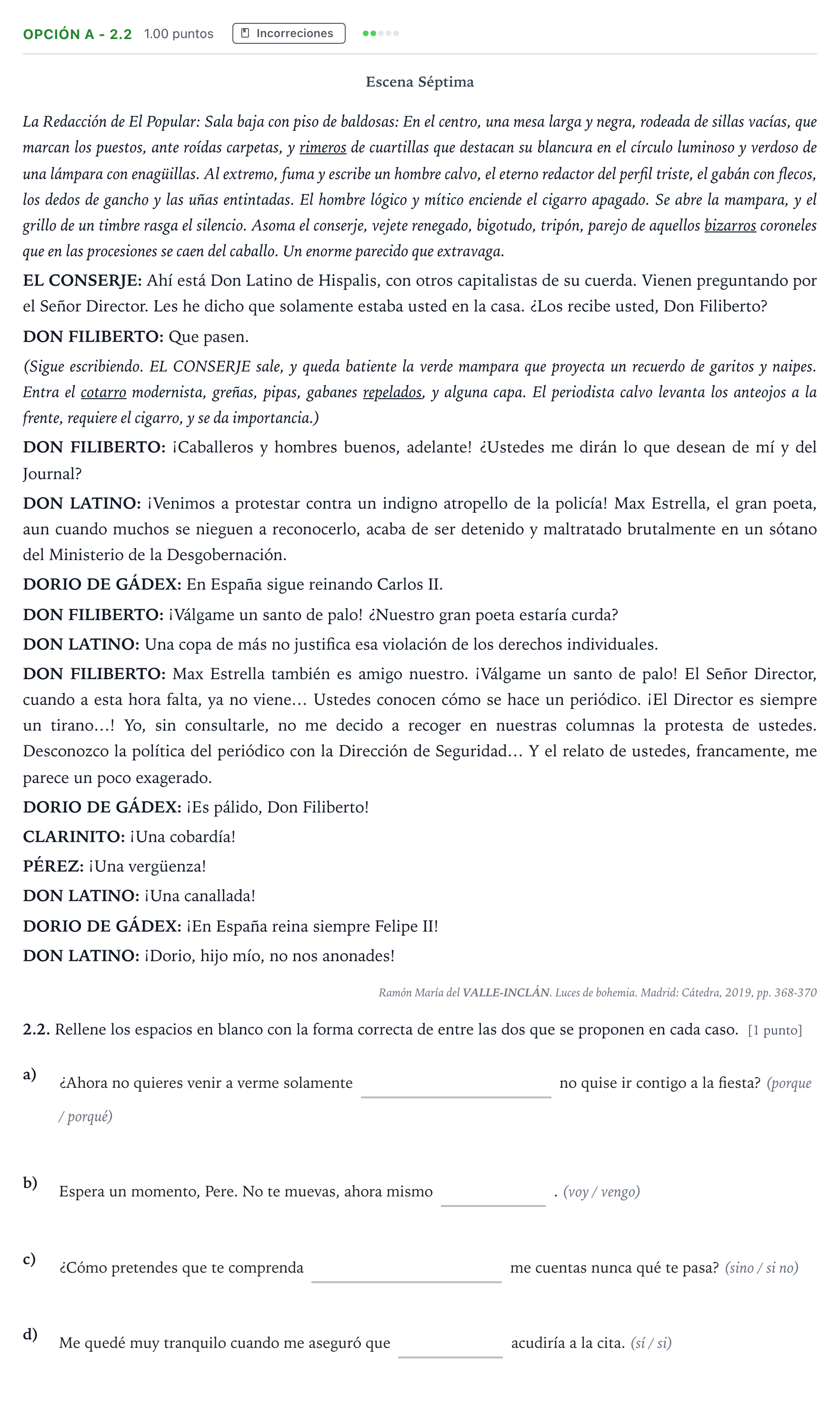 Enunciado: Opción A - 2.2 · Lengua Castellana y Literatura II Selectividad Cataluña Juny Serie 2 2021