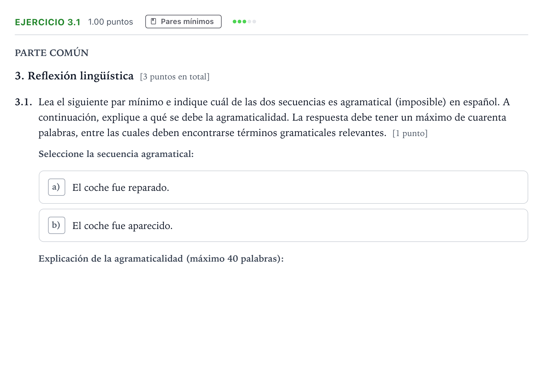 Enunciado: Ejercicio 3.1 · Lengua Castellana y Literatura II Selectividad Cataluña Juny Serie 2 2021