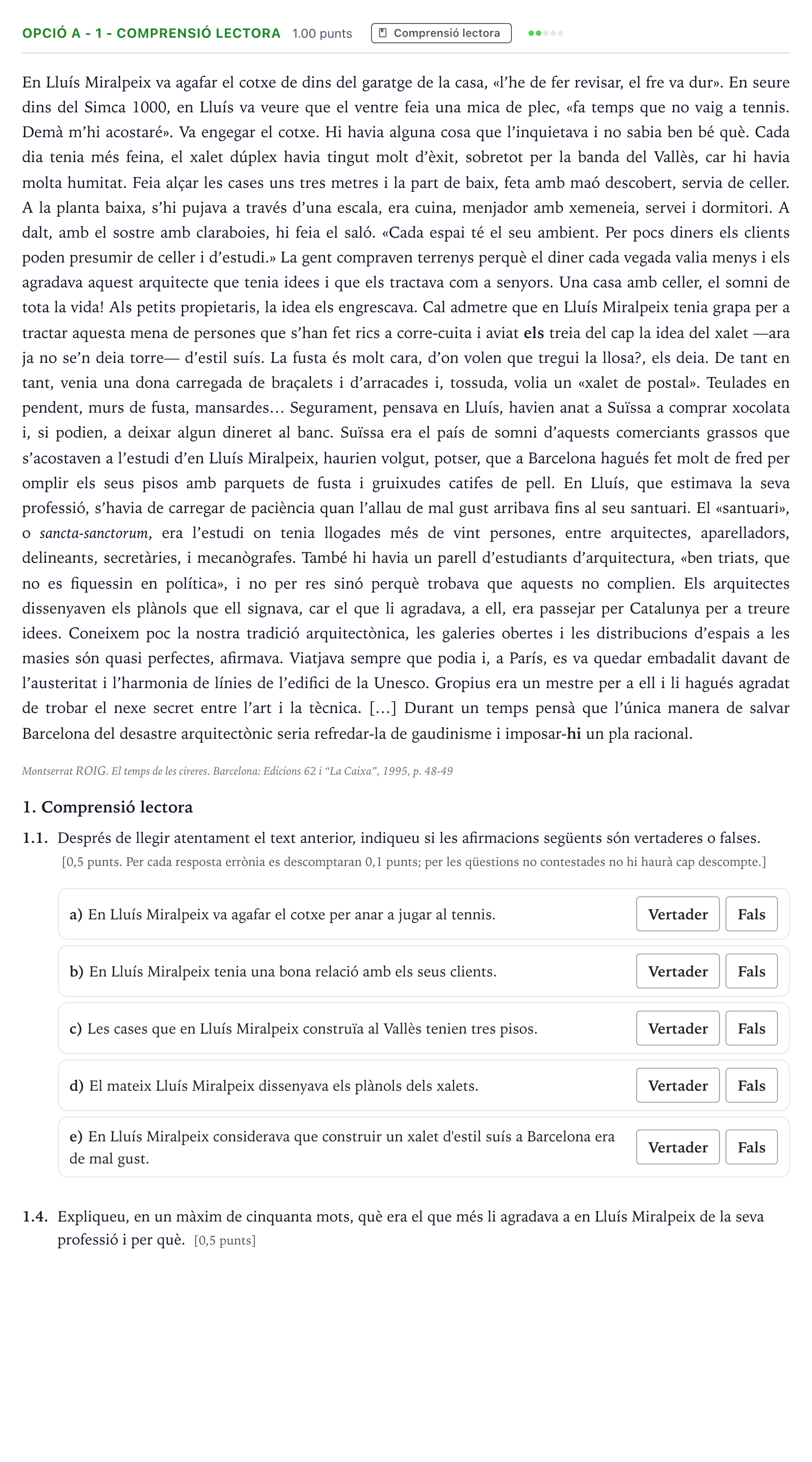 Enunciado: Ejercicio Opció A - 1 - Comprensió lectora · Lengua Catalana y Literatura II Selectividad Cataluña Juny Serie 2 2021