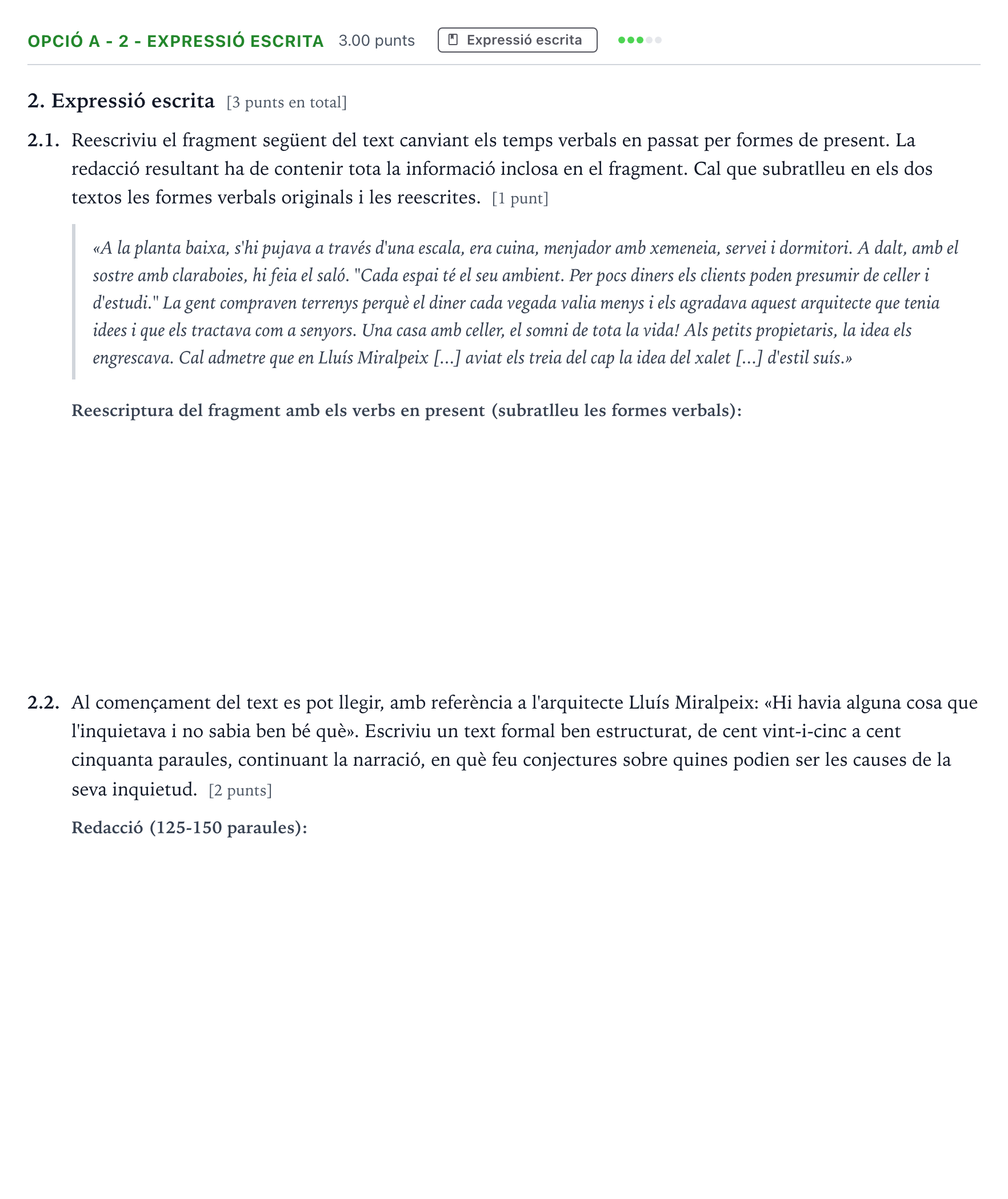 Enunciado: Ejercicio Opció A - 2 - Expressió escrita · Lengua Catalana y Literatura II Selectividad Cataluña Juny Serie 2 2021