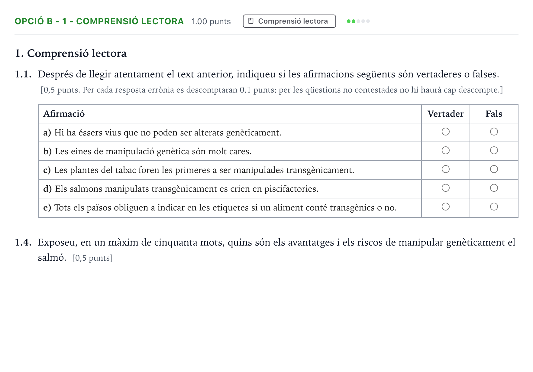 Enunciado: Ejercicio Opció B - 1 - Comprensió lectora · Lengua Catalana y Literatura II Selectividad Cataluña Juny Serie 2 2021