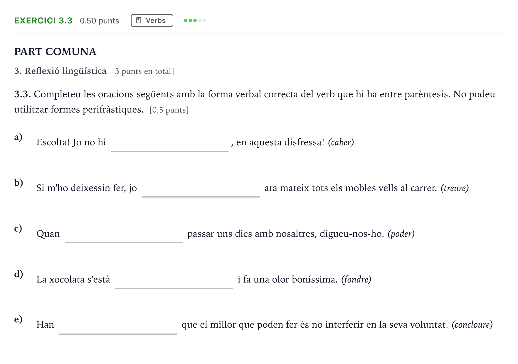 Enunciado: Ejercicio 3.3 · Lengua Catalana y Literatura II Selectividad Cataluña Juny Serie 2 2021