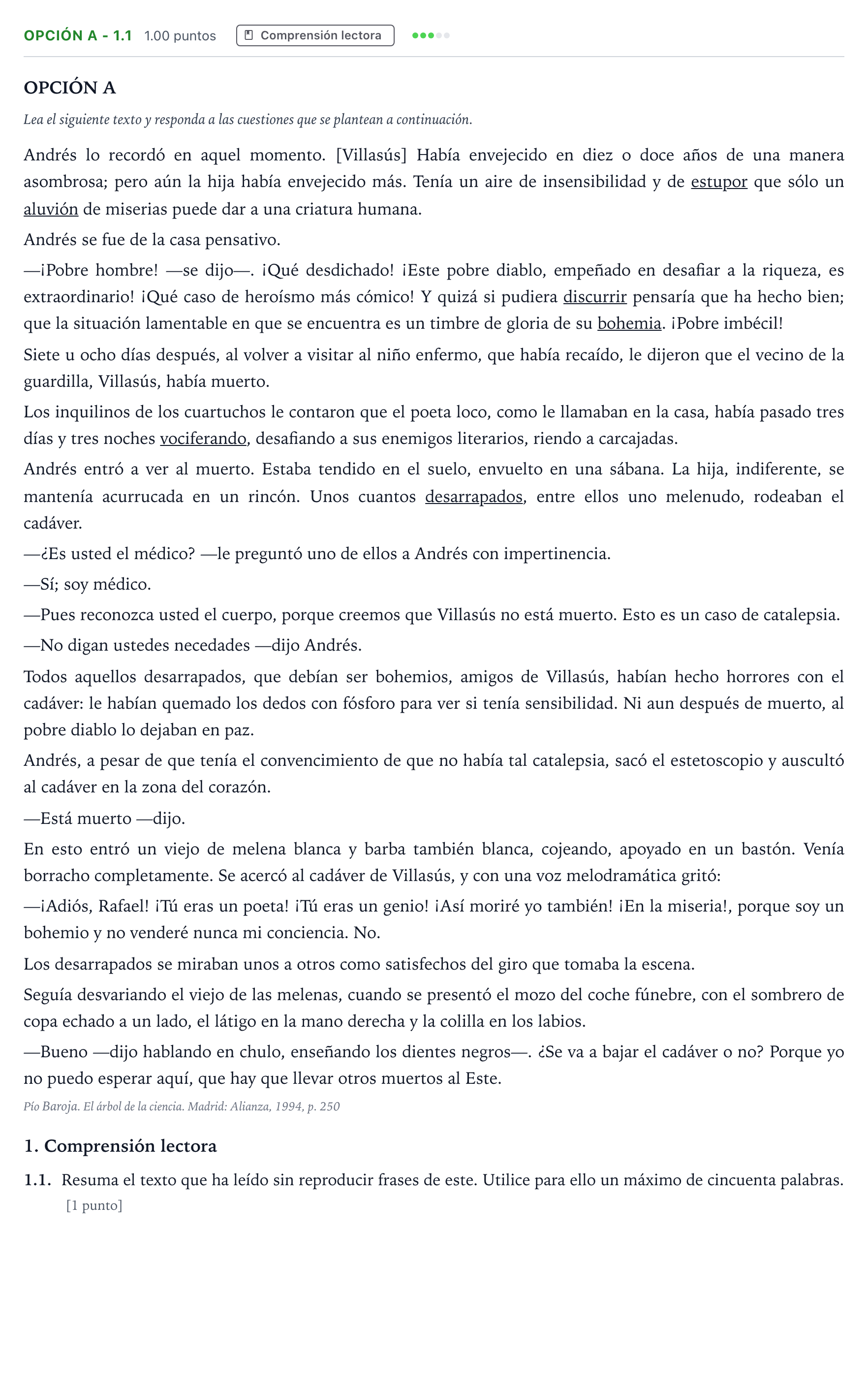 Enunciado: Opción A - 1.1 · Lengua Castellana y Literatura II Selectividad Cataluña Juny Serie 5 2021