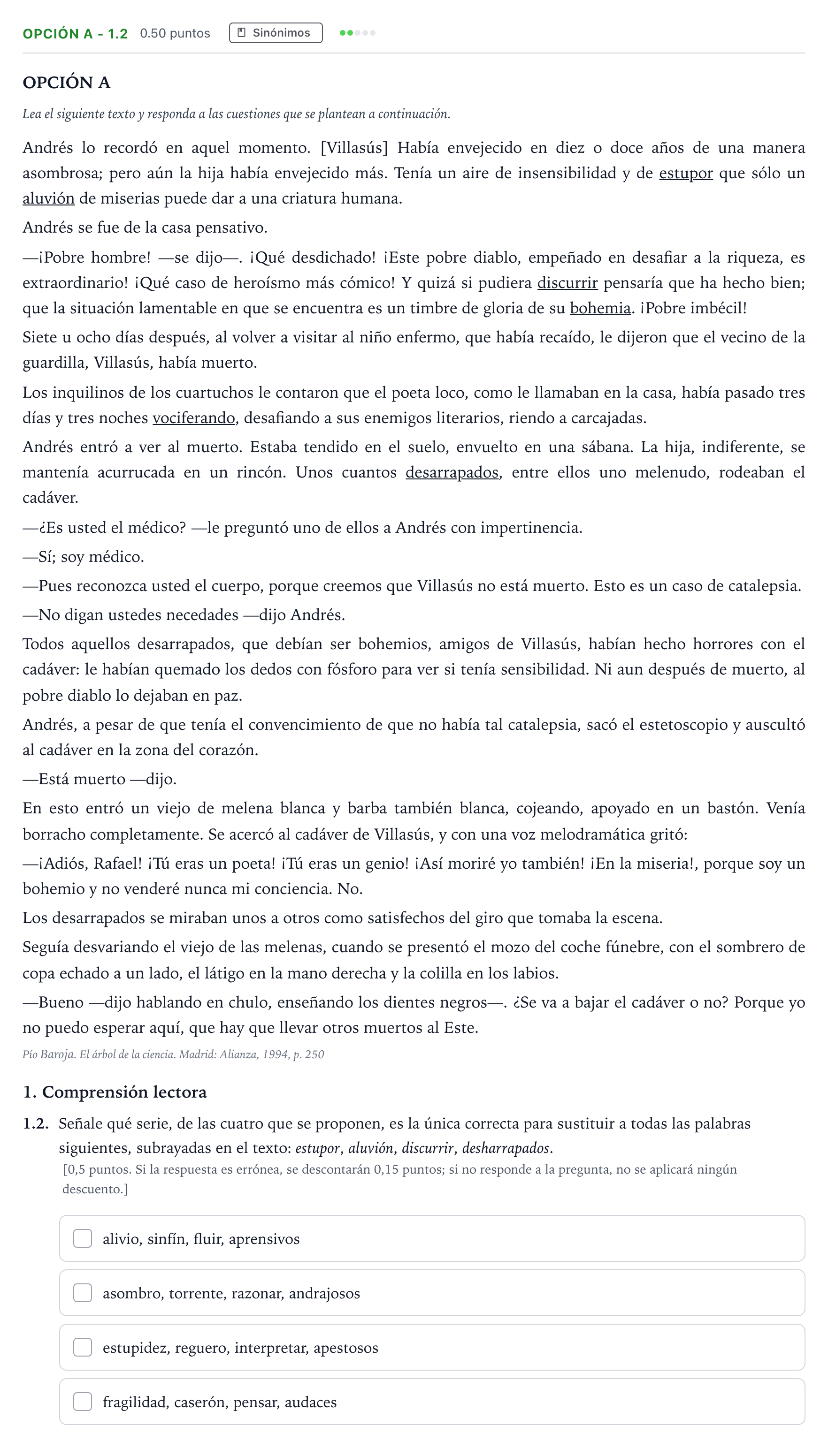 Enunciado: Opción A - 1.2 · Lengua Castellana y Literatura II Selectividad Cataluña Juny Serie 5 2021