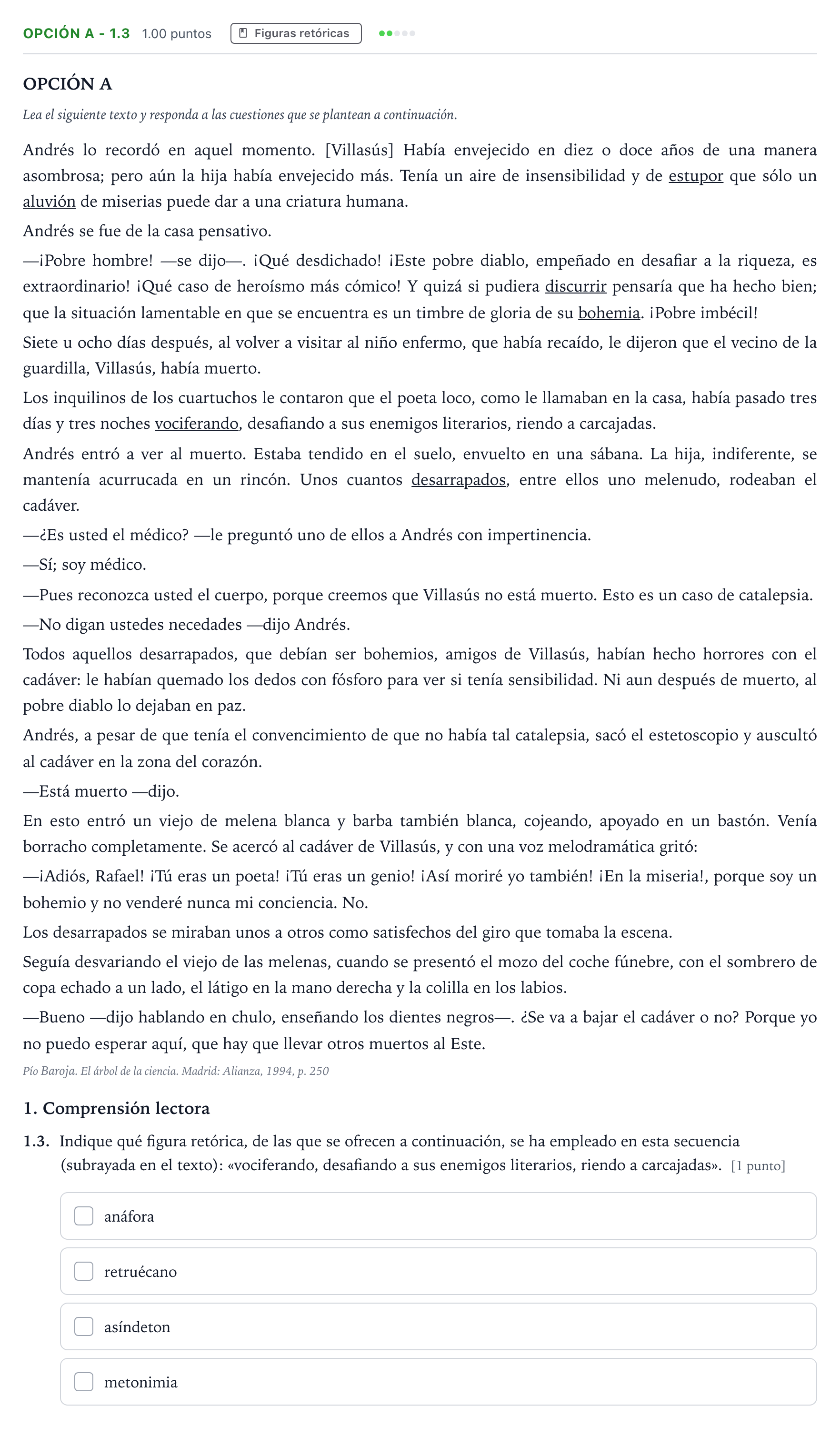 Enunciado: Opción A - 1.3 · Lengua Castellana y Literatura II Selectividad Cataluña Juny Serie 5 2021