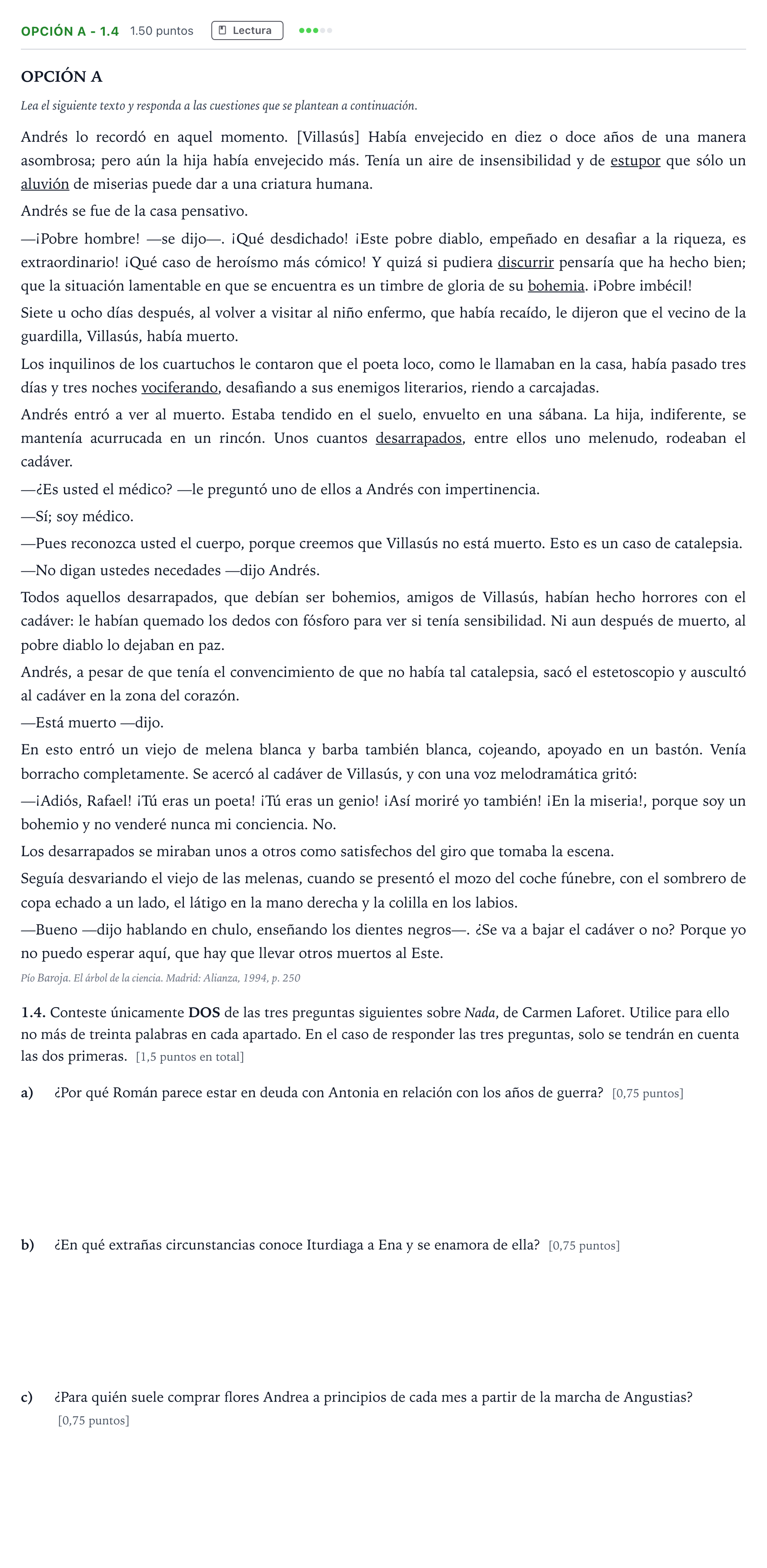 Enunciado: Opción A - 1.4 · Lengua Castellana y Literatura II Selectividad Cataluña Juny Serie 5 2021