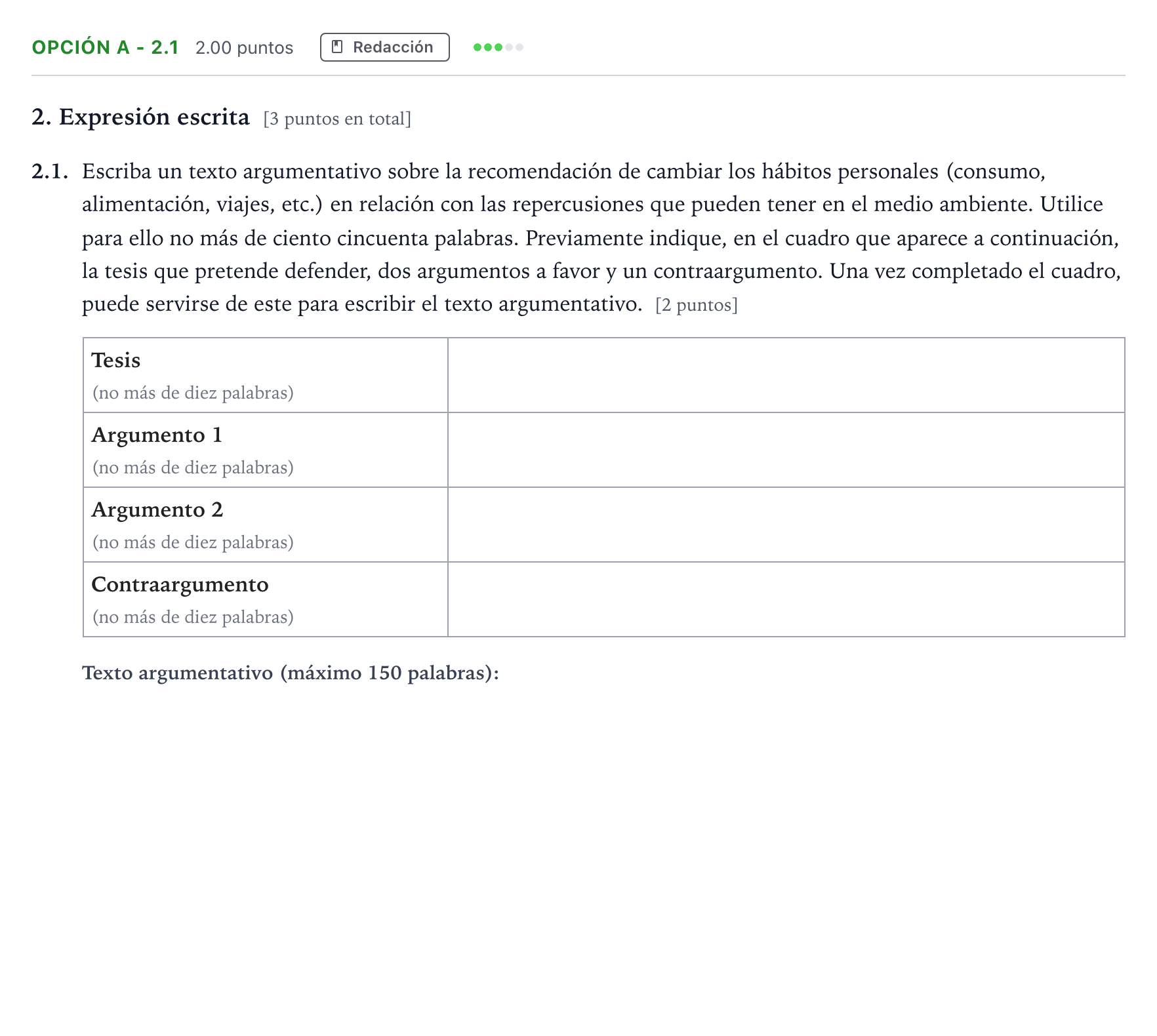 Enunciado: Opción A - 2.1 · Lengua Castellana y Literatura II Selectividad Cataluña Juny Serie 5 2021