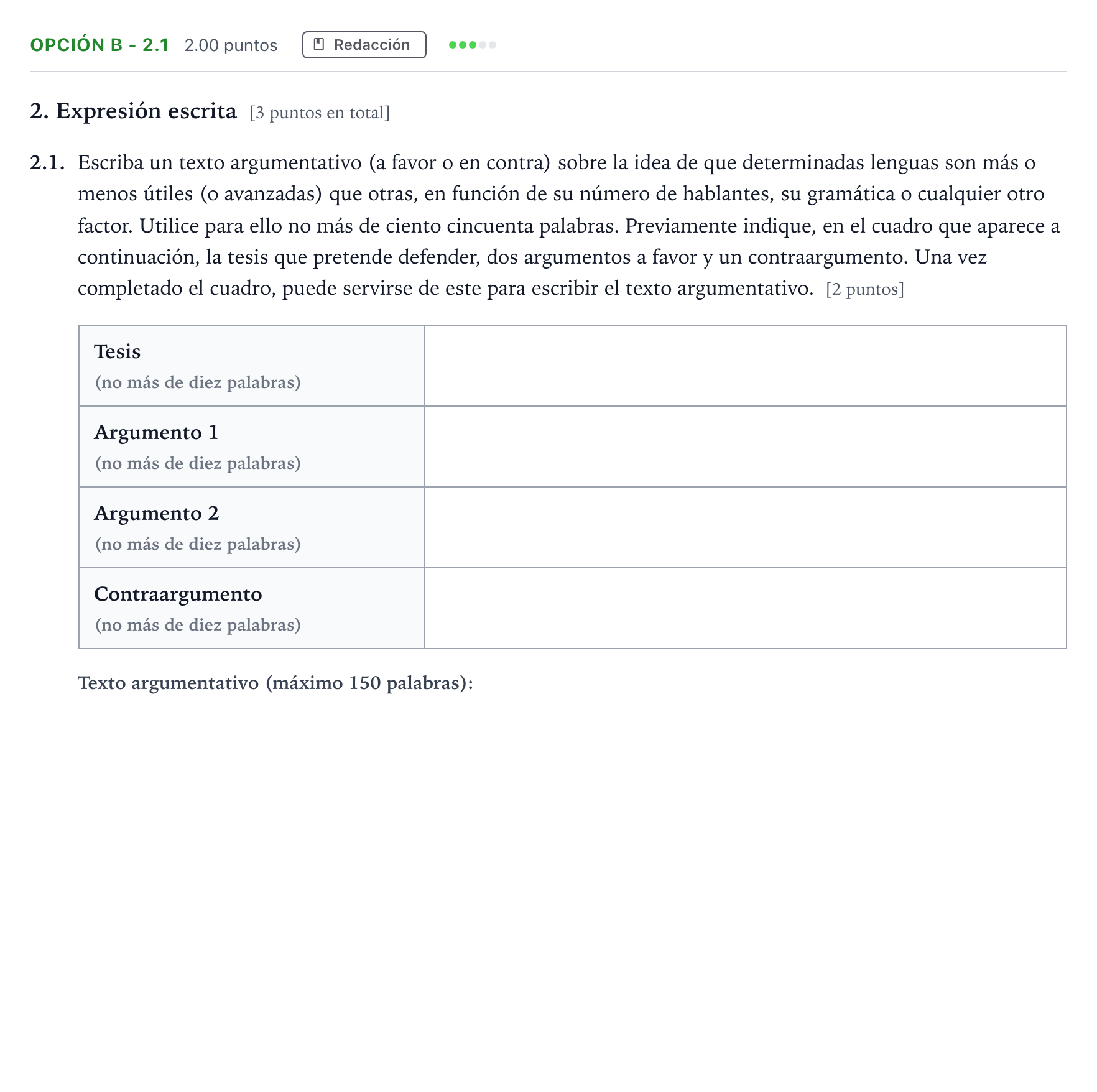 Enunciado: Opción B - 2.1 · Lengua Castellana y Literatura II Selectividad Cataluña Juny Serie 5 2021