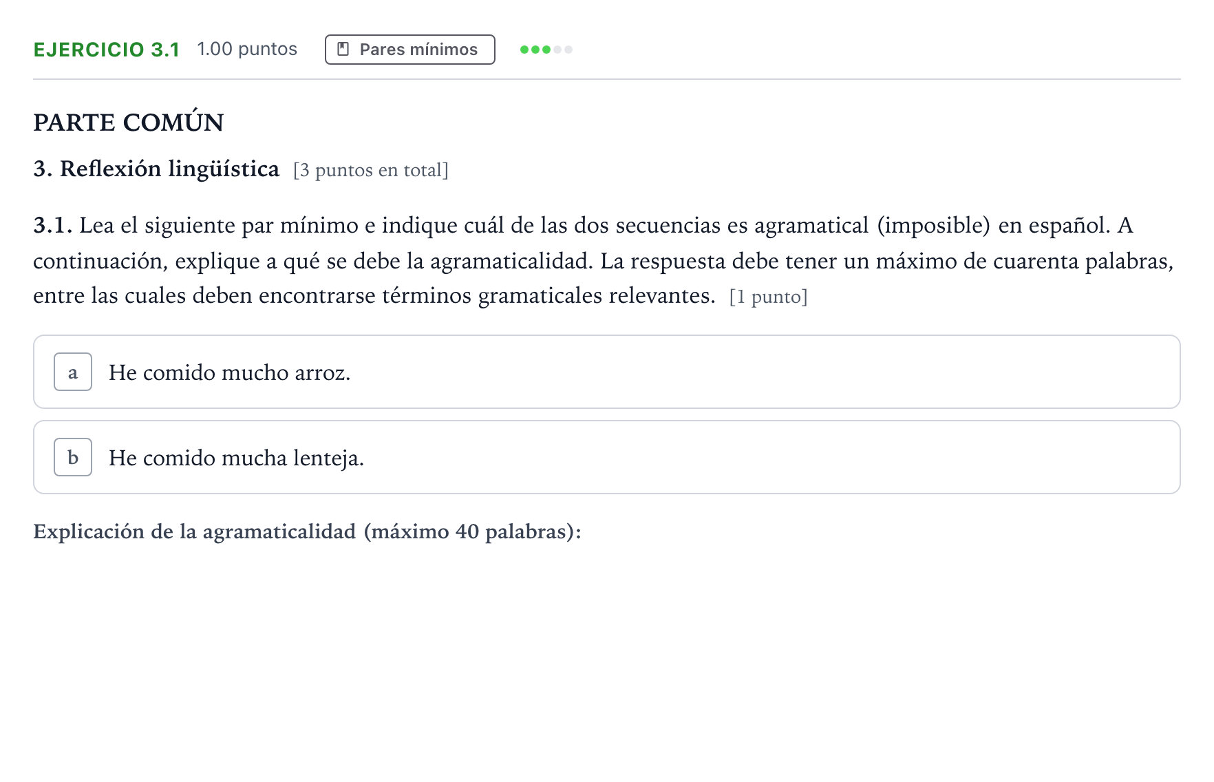 Enunciado: Ejercicio 3.1 · Lengua Castellana y Literatura II Selectividad Cataluña Juny Serie 5 2021