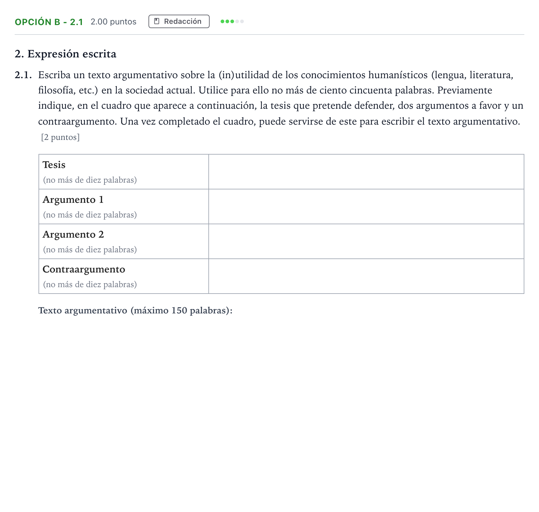 Enunciado: Opción B - 2.1 · Lengua Castellana y Literatura II Selectividad Cataluña Setembre Serie 1 2021