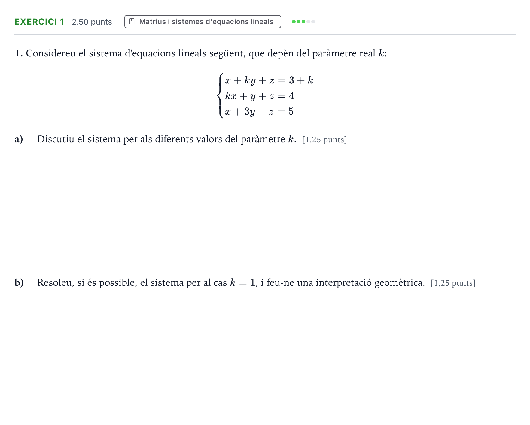 Enunciado: Problema 1 · Matemáticas II Selectividad Cataluña Setembre Serie 1 2021