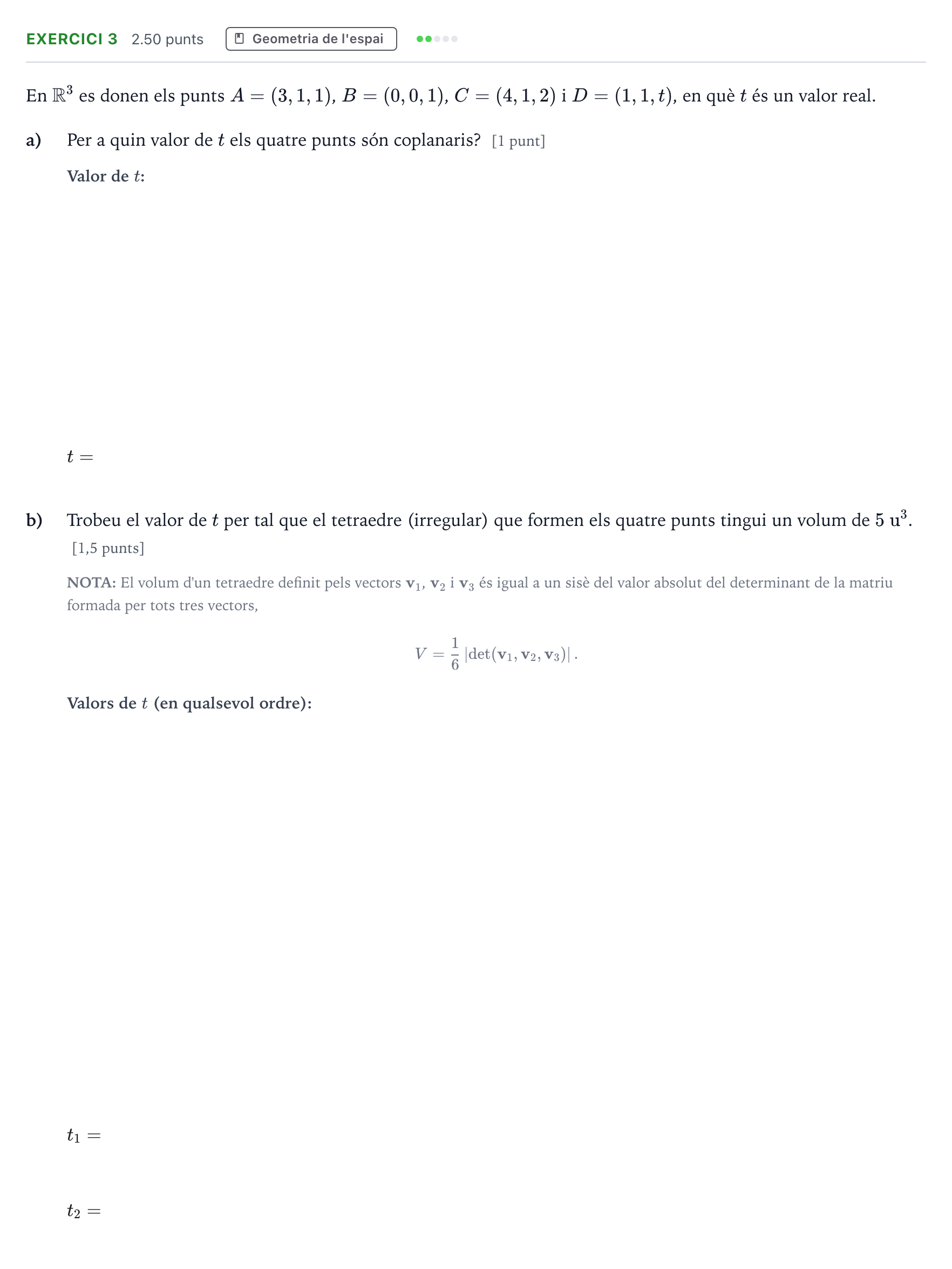 Enunciado: Problema 3 · Matemáticas II Selectividad Cataluña Setembre Serie 1 2021