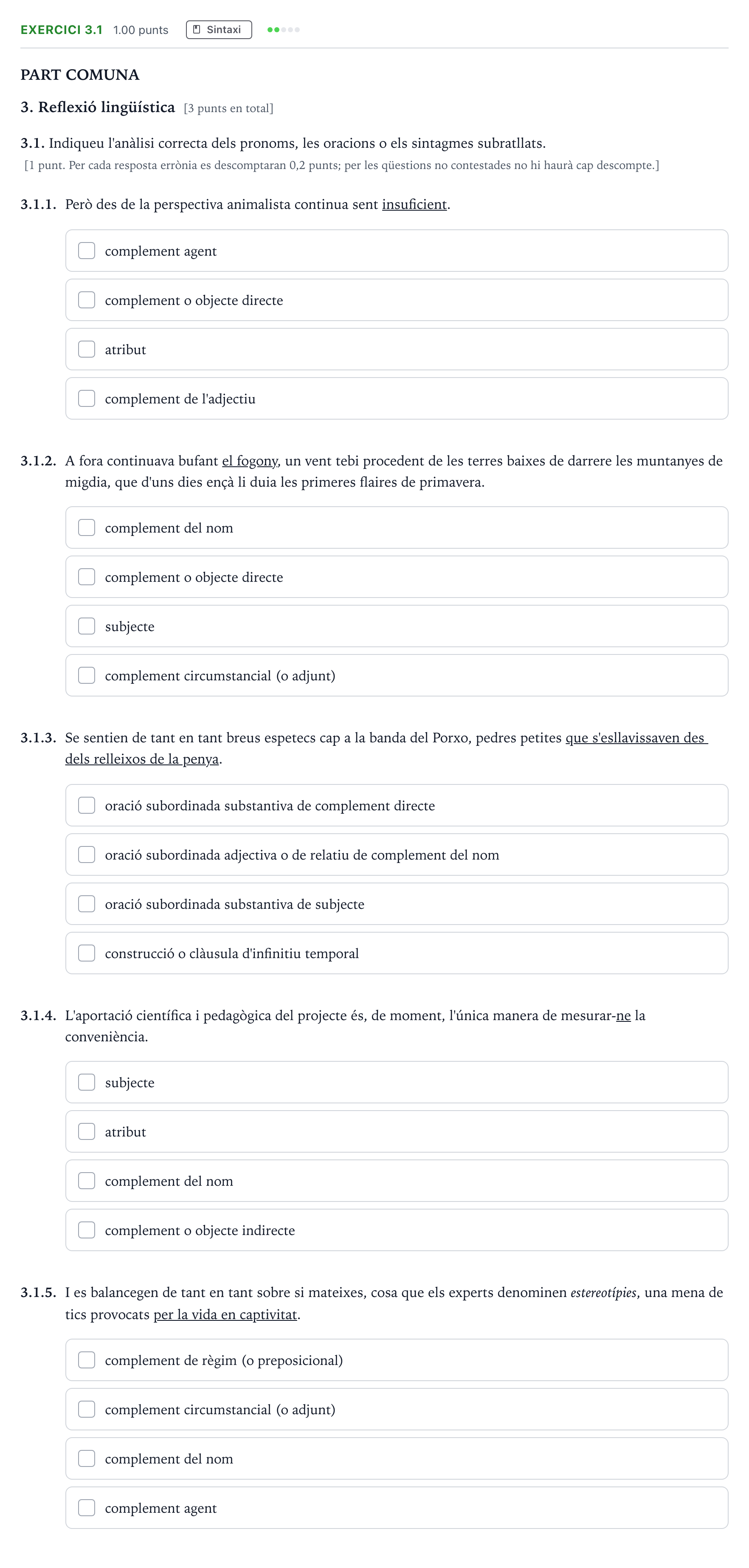 Enunciado: Ejercicio 3.1 · Lengua Catalana y Literatura II Selectividad Cataluña Setembre Serie 1 2021