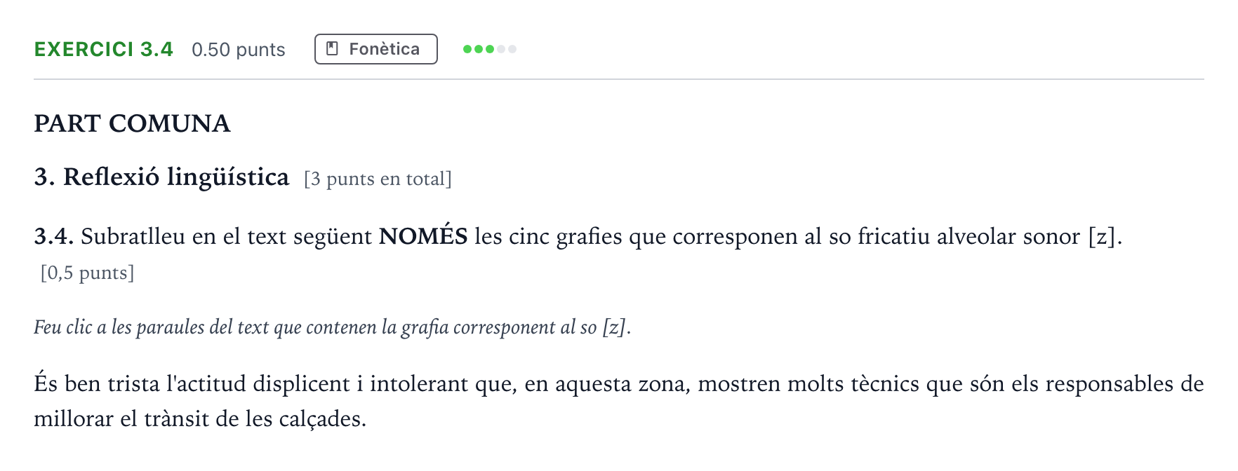 Enunciado: Ejercicio 3.4 · Lengua Catalana y Literatura II Selectividad Cataluña Setembre Serie 1 2021