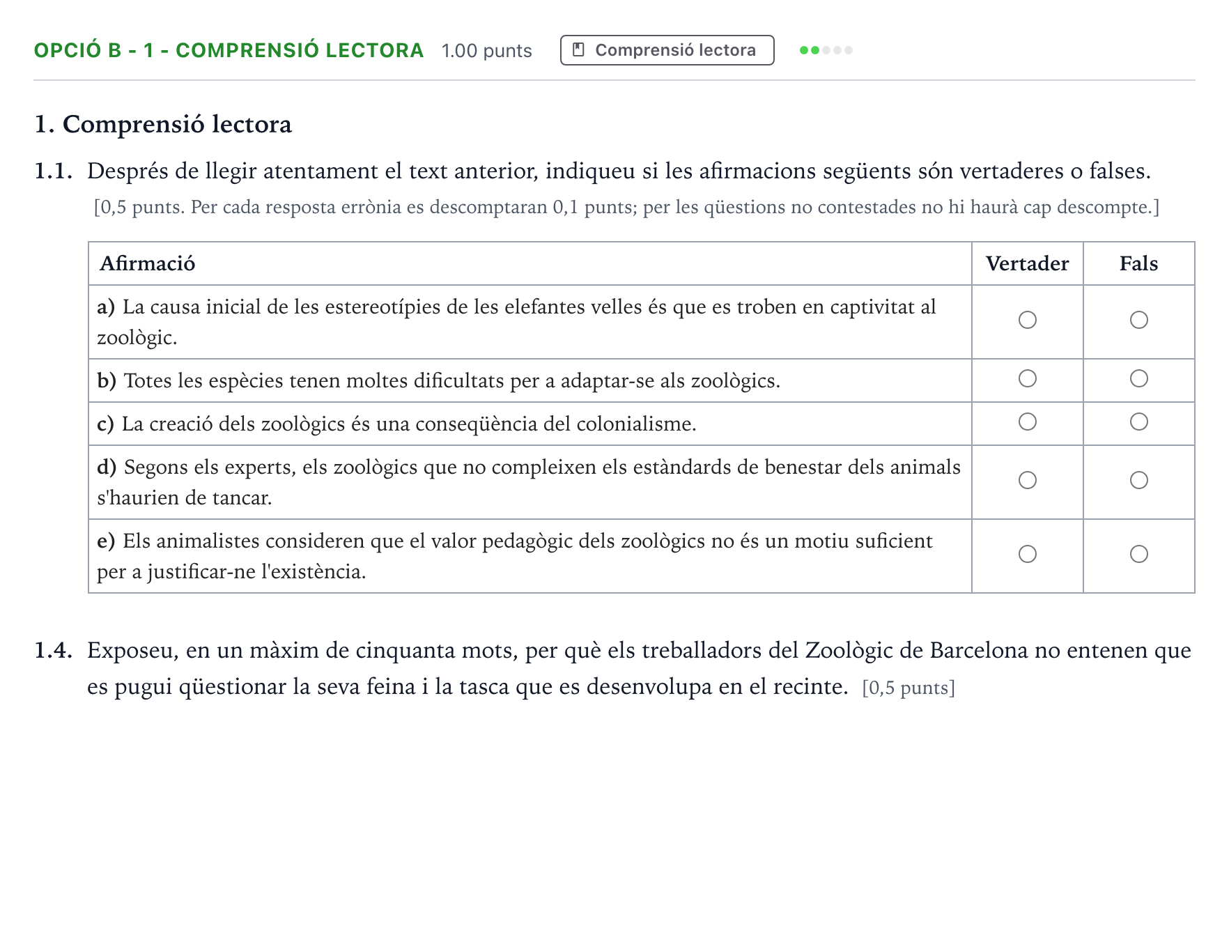 Enunciado: Ejercicio Opció B - 1 - Comprensió lectora · Lengua Catalana y Literatura II Selectividad Cataluña Setembre Serie 1 2021