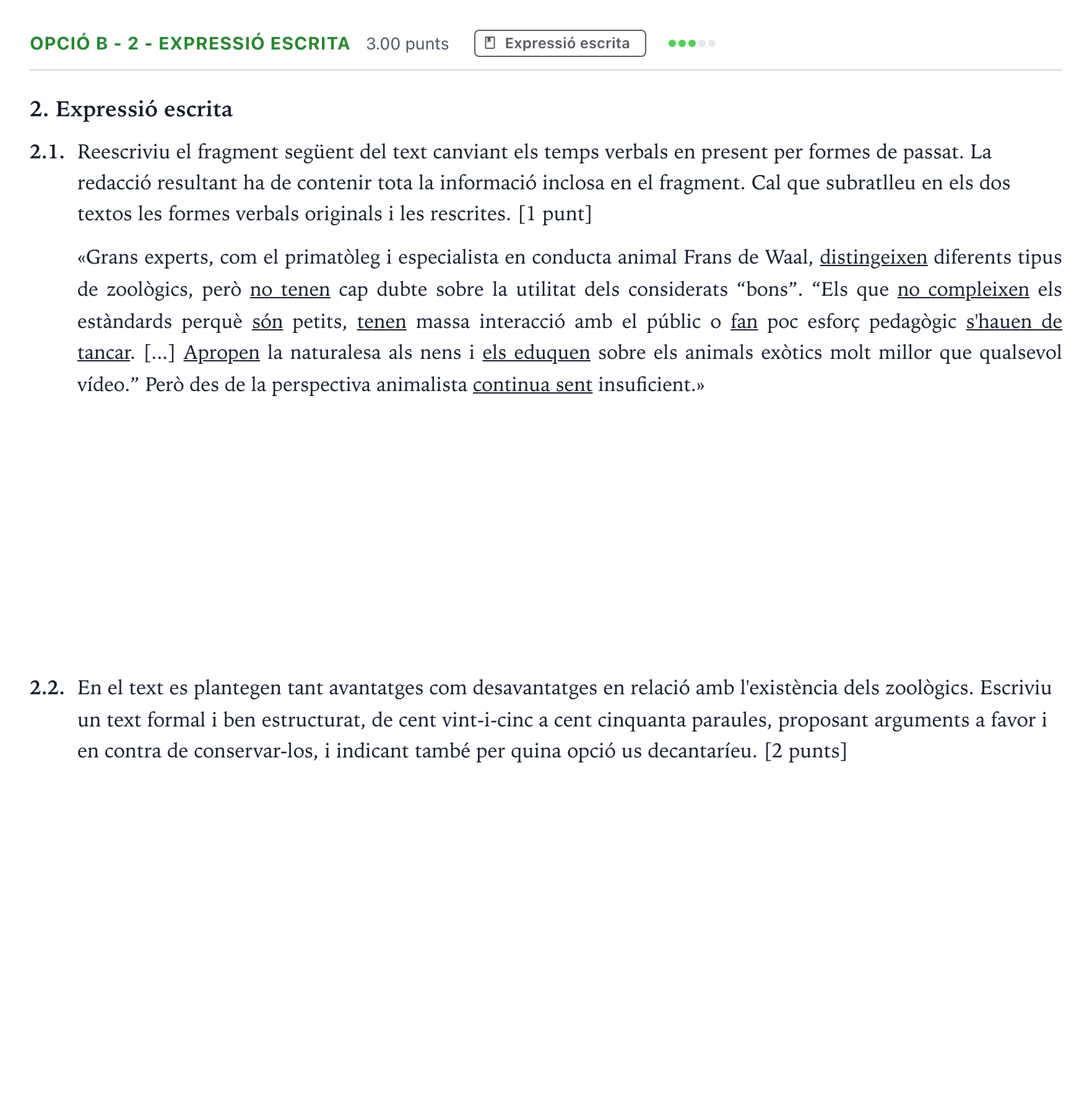 Enunciado: Ejercicio Opció B - 2 - Expressió escrita · Lengua Catalana y Literatura II Selectividad Cataluña Setembre Serie 1 2021