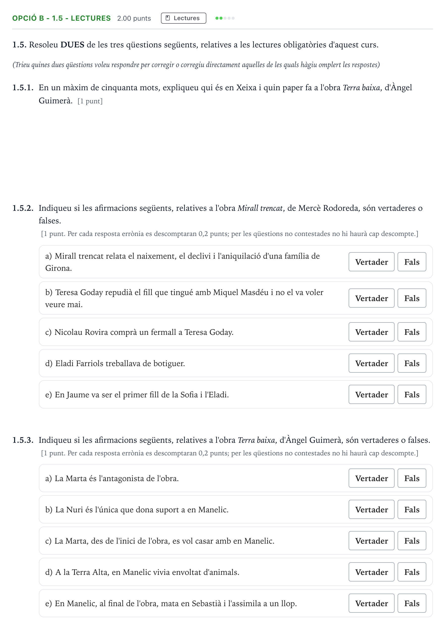 Enunciado: Ejercicio Opció B - 1.5 - Lectures · Lengua Catalana y Literatura II Selectividad Cataluña Setembre Serie 1 2021