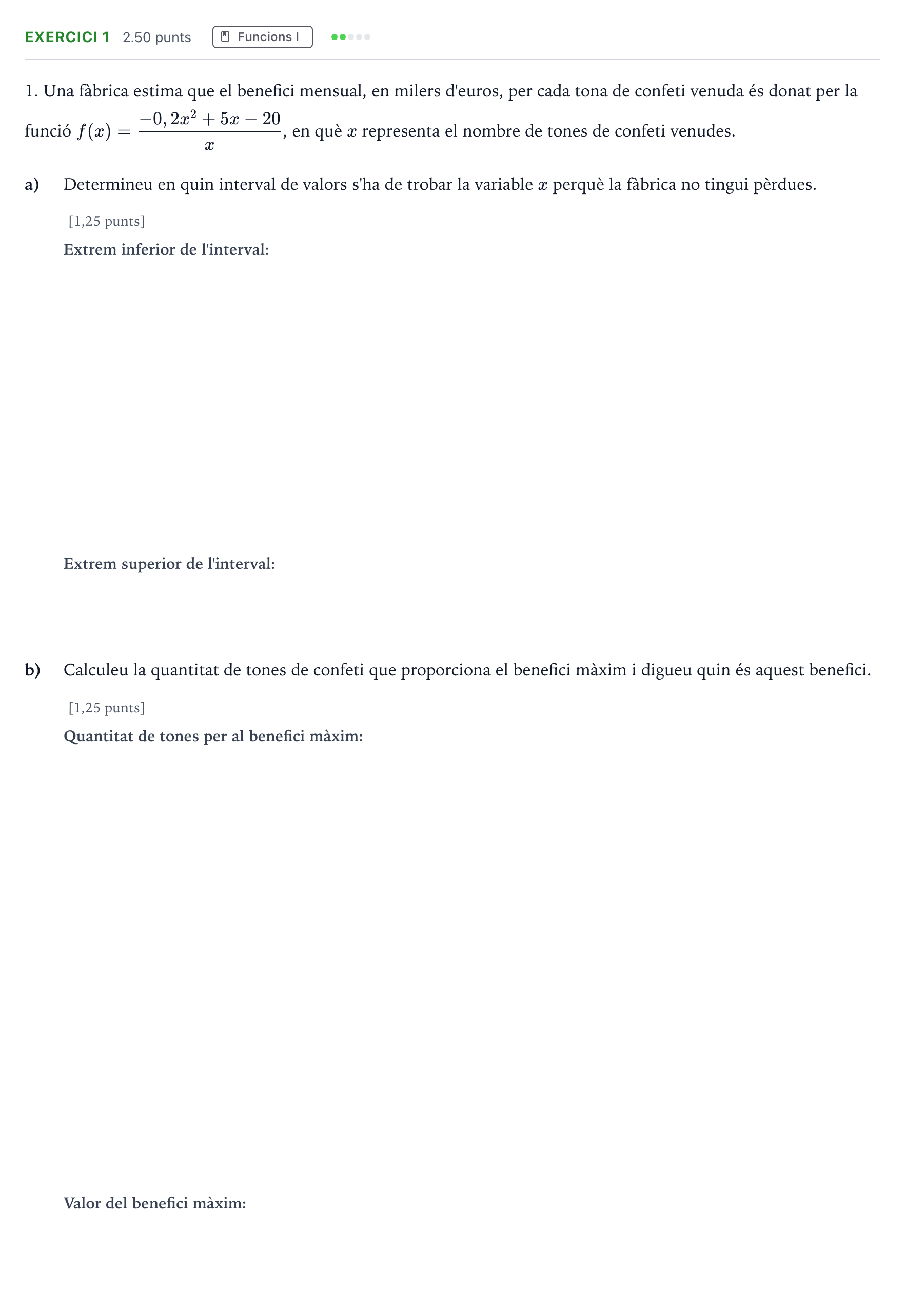 Enunciado: Problema 1 · Matemáticas aplicadas a las Ciencias Sociales II Selectividad Cataluña Juny Serie 2 2021