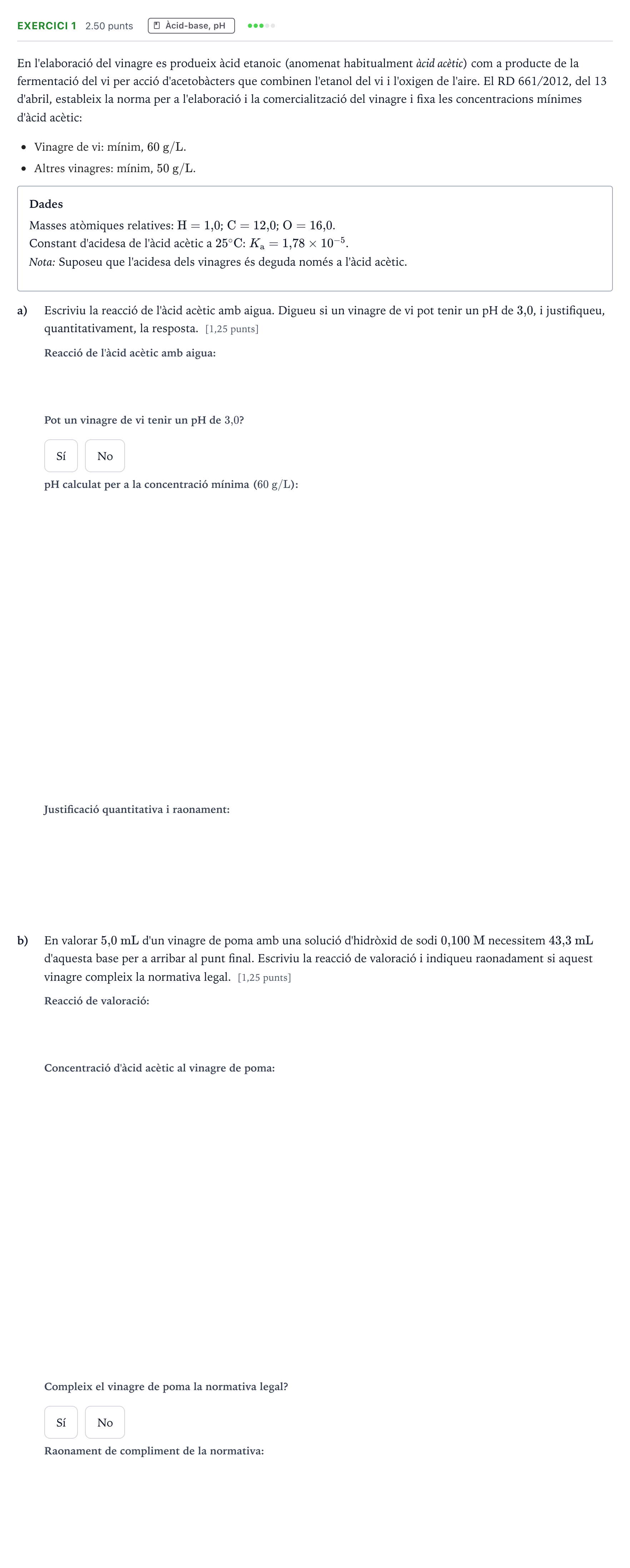 Enunciado: Problema 1 · Química Selectividad Cataluña Juny Serie 2 2021