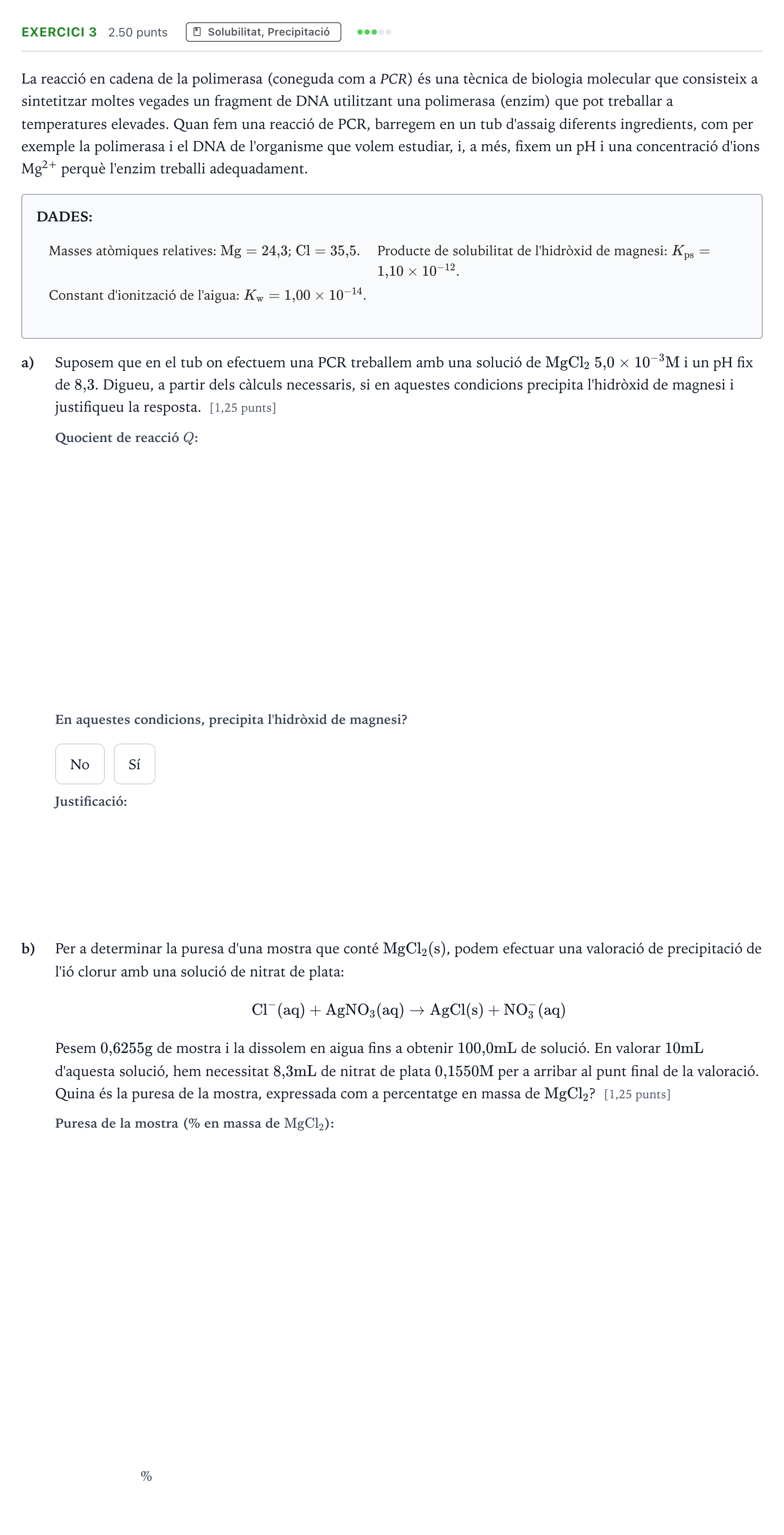 Enunciado: Problema 3 · Química Selectividad Cataluña Juny Serie 2 2021