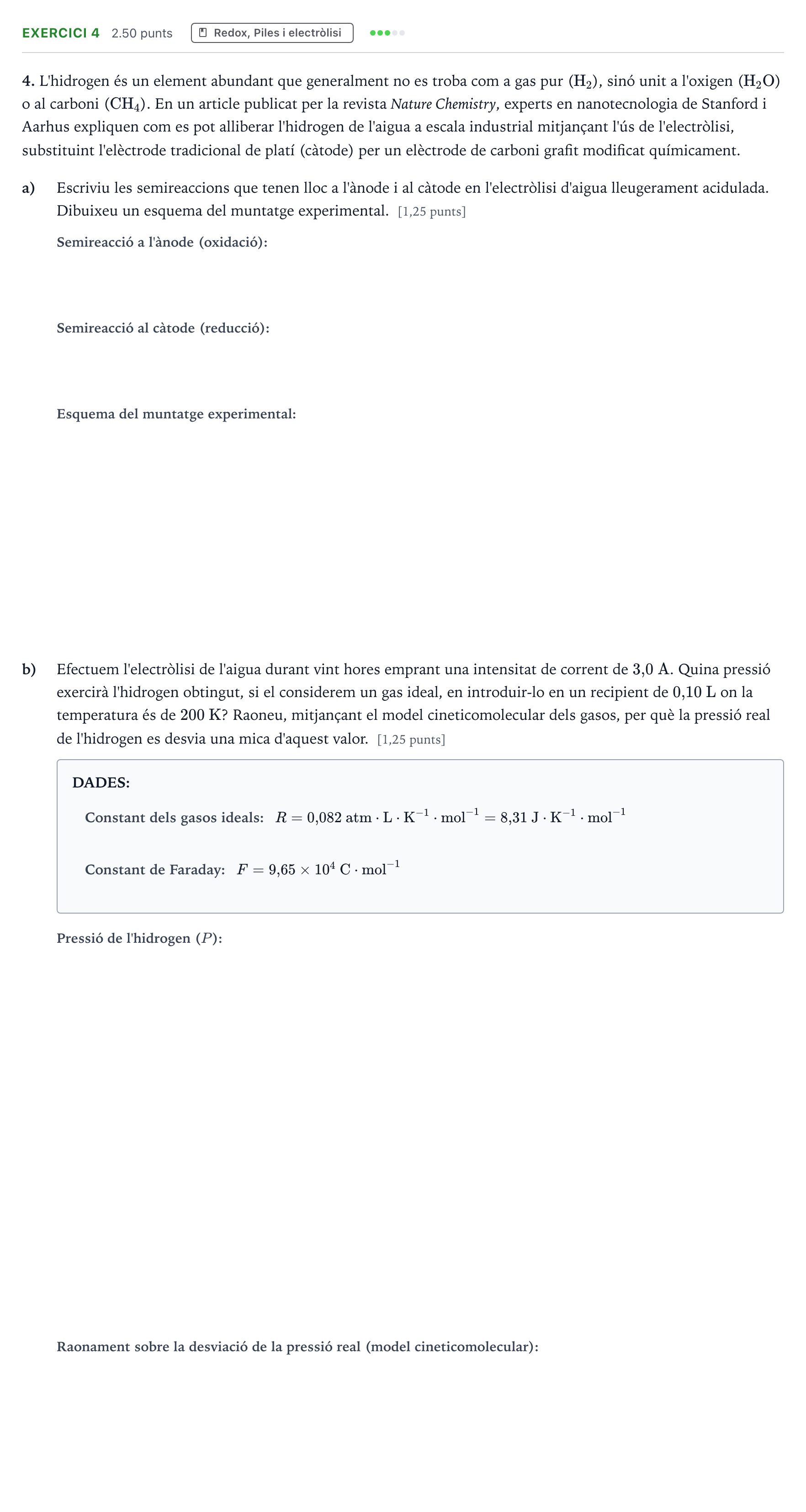 Enunciado: Problema 4 · Química Selectividad Cataluña Juny Serie 2 2021