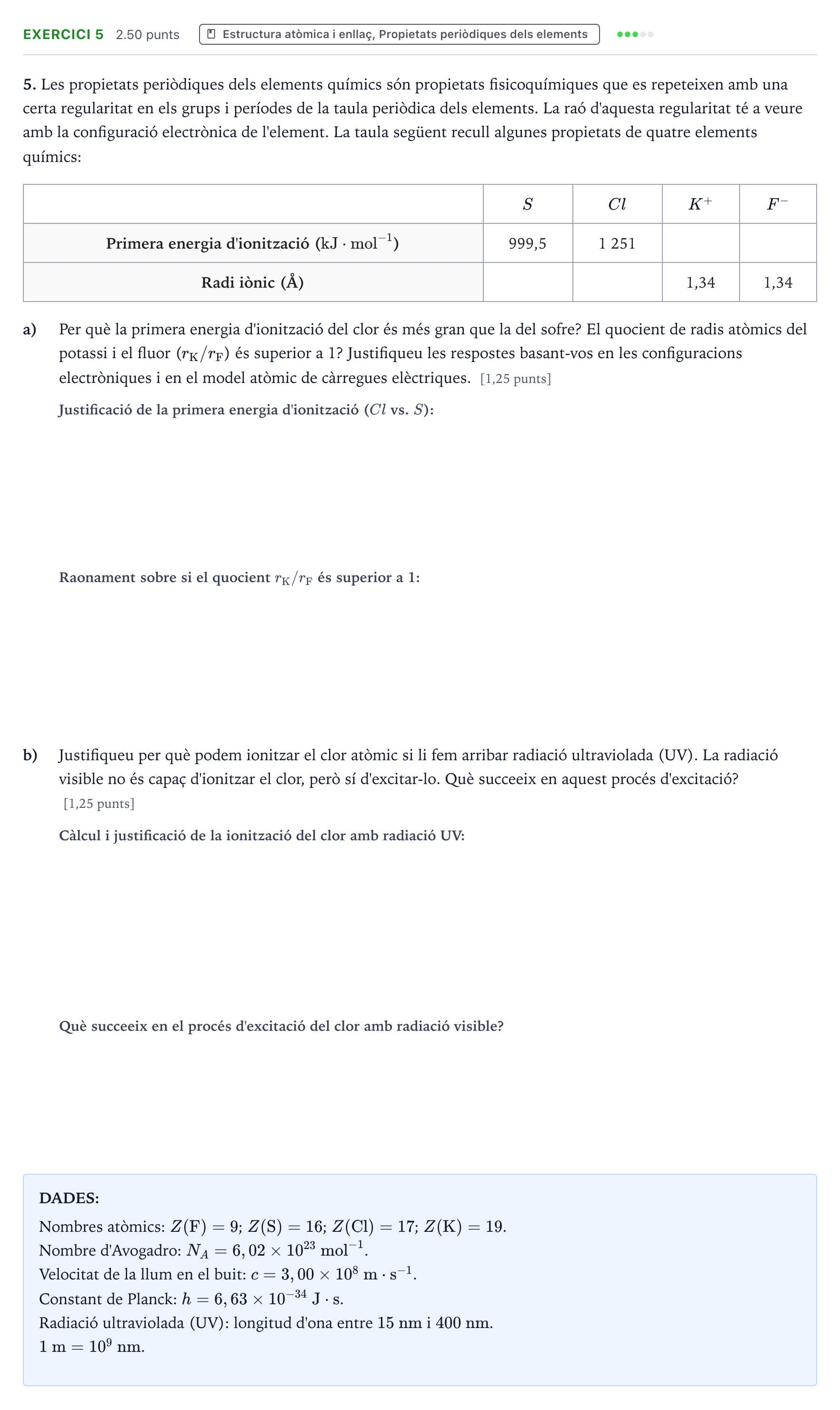 Enunciado: Problema 5 · Química Selectividad Cataluña Juny Serie 2 2021
