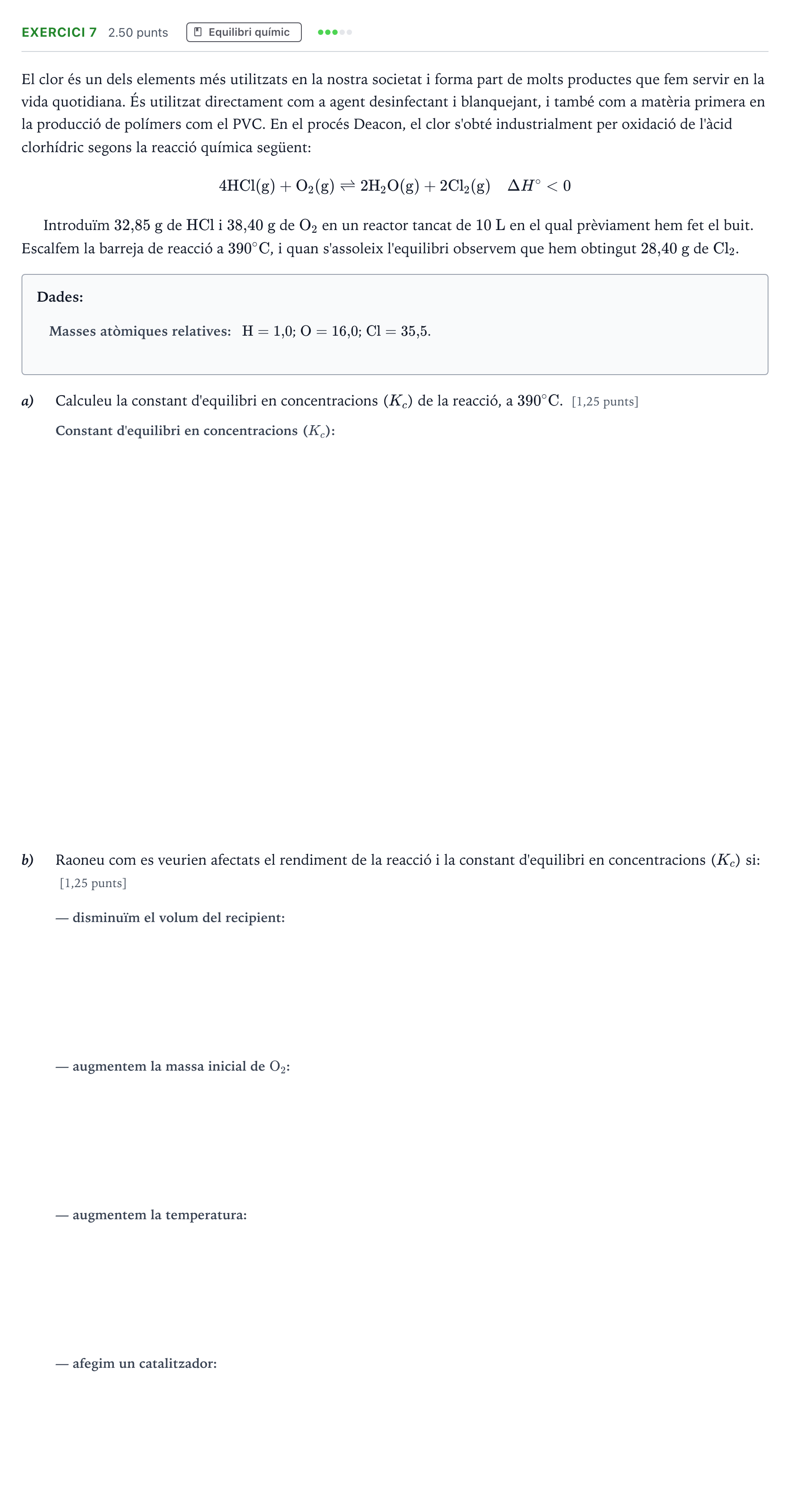 Enunciado: Problema 7 · Química Selectividad Cataluña Juny Serie 2 2021
