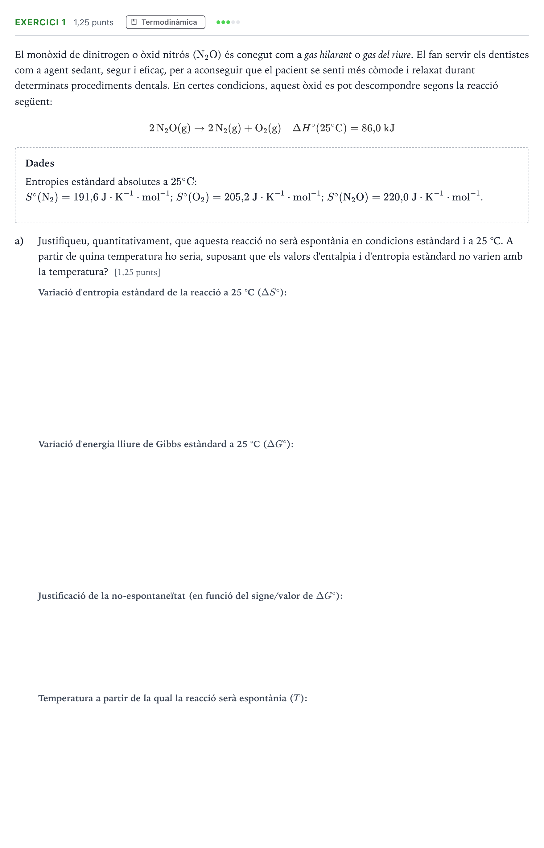 Enunciado: Ejercicio 1 - Termodinàmica · Química Selectividad Cataluña Setembre Serie 1 2021