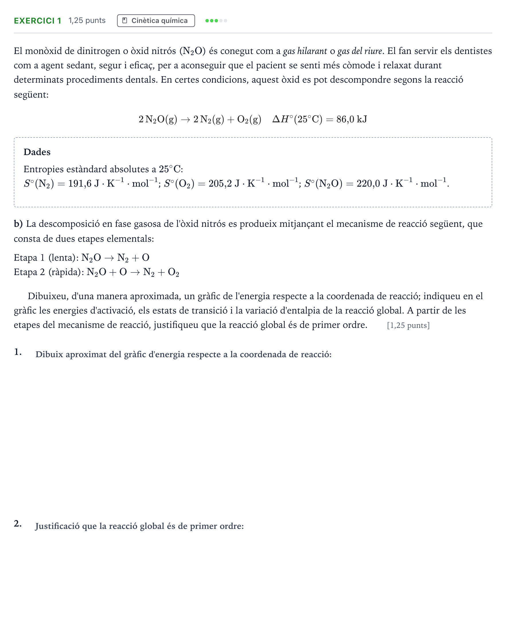 Enunciado: Ejercicio 1 - Cinètica química · Química Selectividad Cataluña Setembre Serie 1 2021