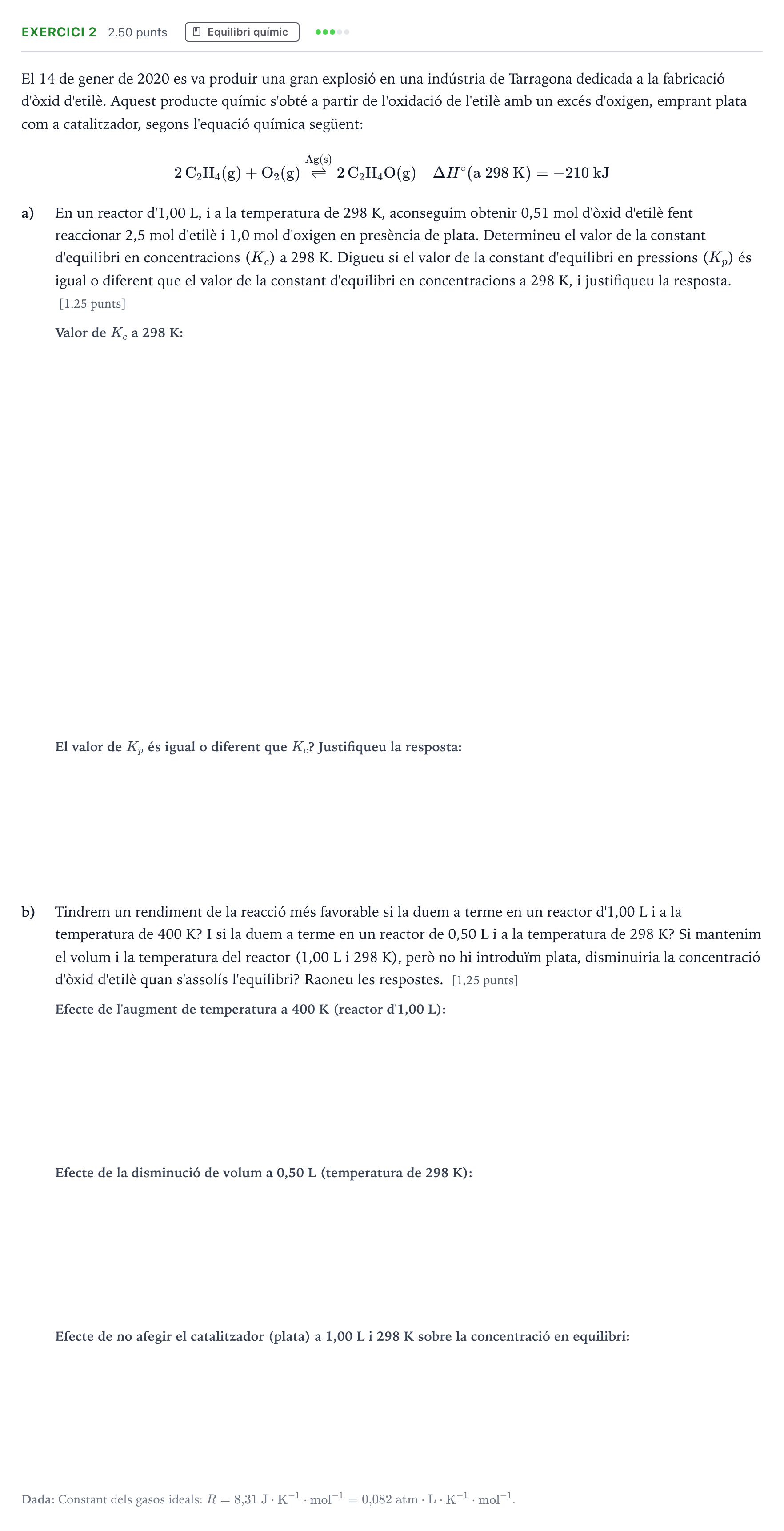 Enunciado: Problema 2 · Química Selectividad Cataluña Setembre Serie 1 2021