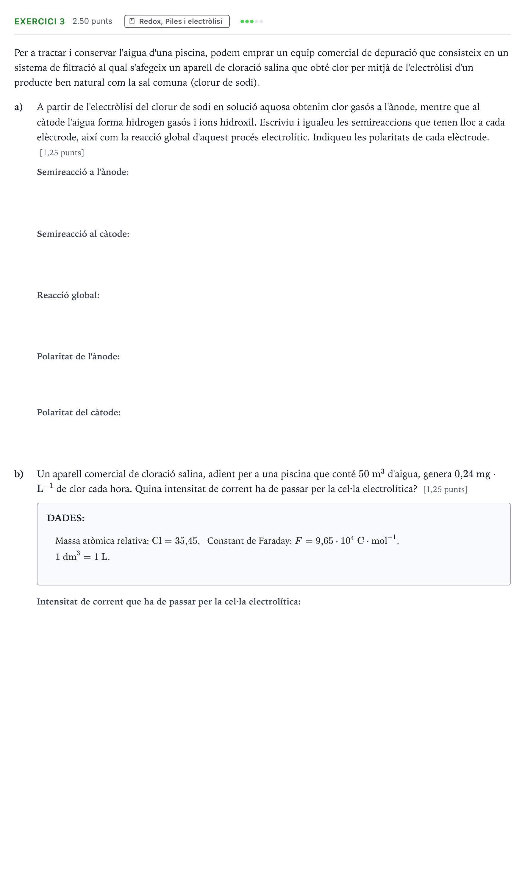 Enunciado: Problema 3 · Química Selectividad Cataluña Setembre Serie 1 2021
