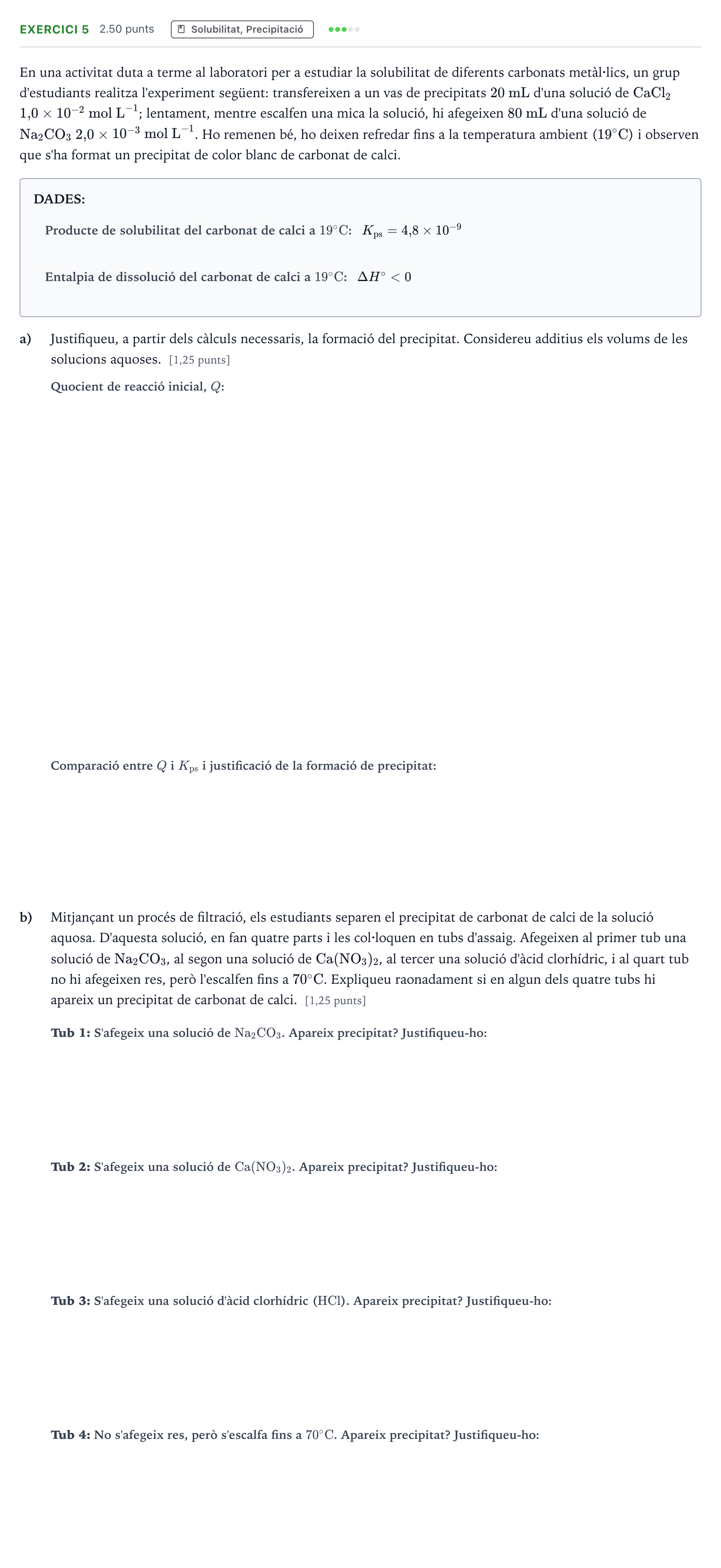 Enunciado: Problema 5 · Química Selectividad Cataluña Setembre Serie 1 2021