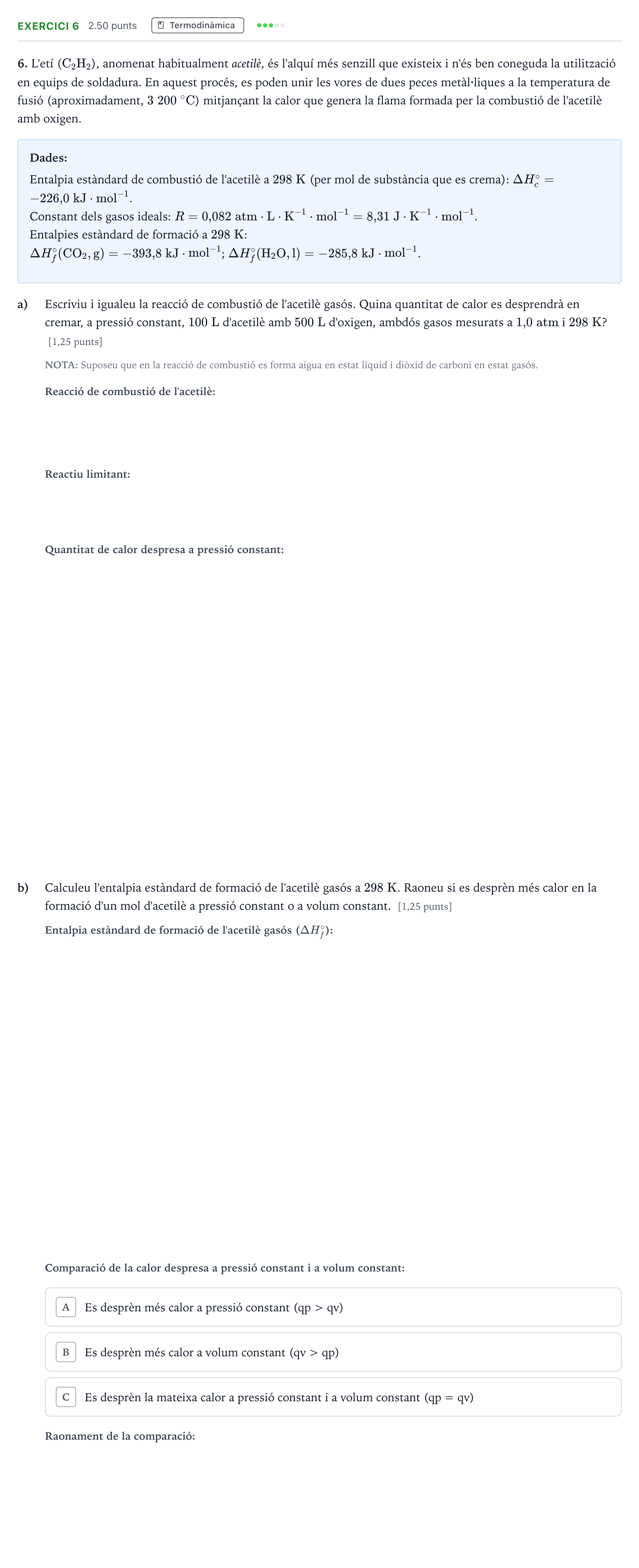 Enunciado: Problema 6 · Química Selectividad Cataluña Setembre Serie 1 2021