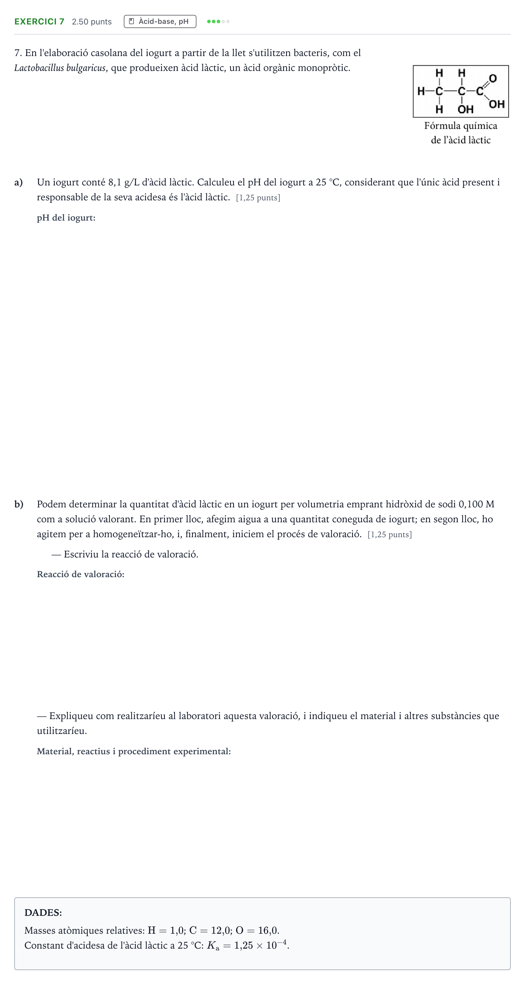 Enunciado: Problema 7 · Química Selectividad Cataluña Setembre Serie 1 2021
