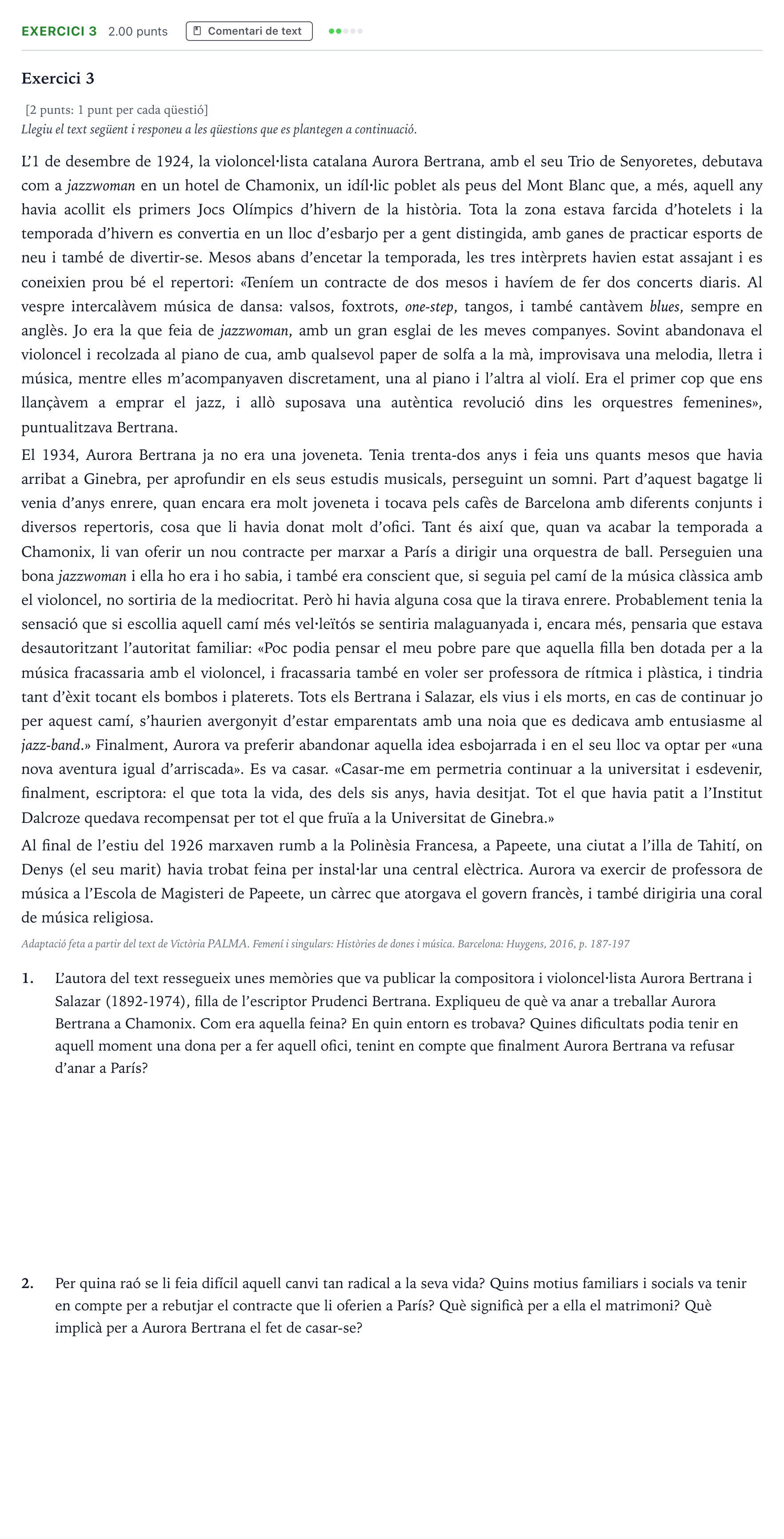 Enunciado: Exercici 3 · Análisis Musical Selectividad Cataluña Juliol Serie 2 2022