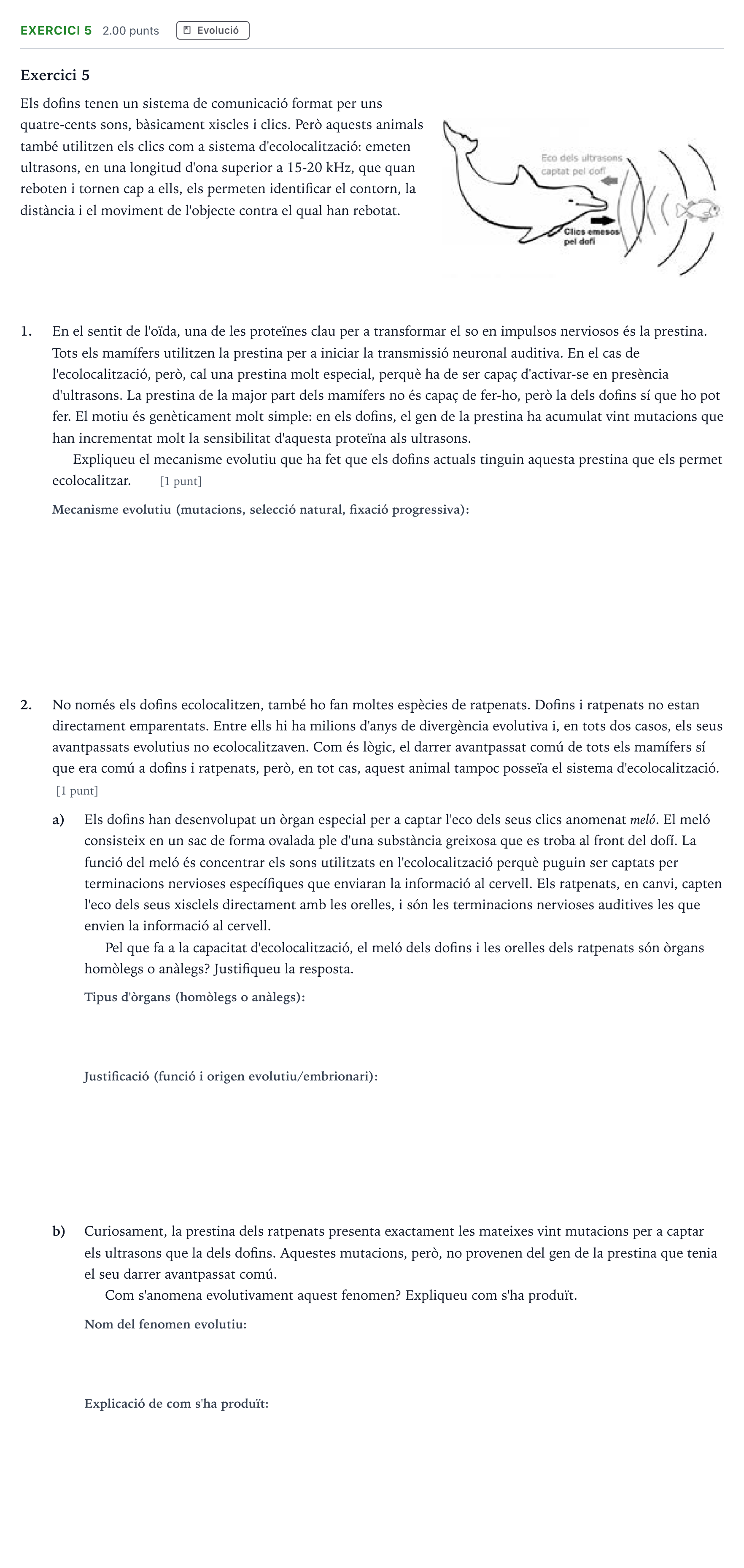 Enunciado: Exercici 5 · Biología Selectividad Cataluña Juny Serie 2 2022