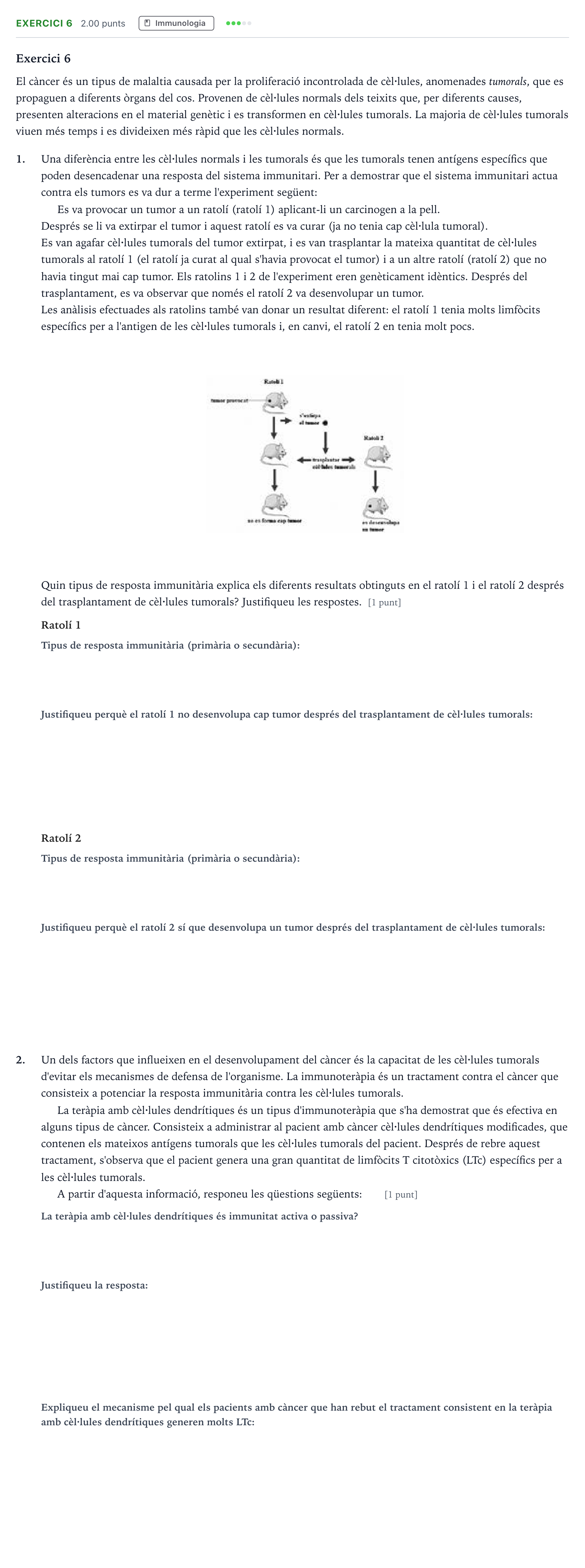 Enunciado: Exercici 6 · Biología Selectividad Cataluña Juny Serie 2 2022