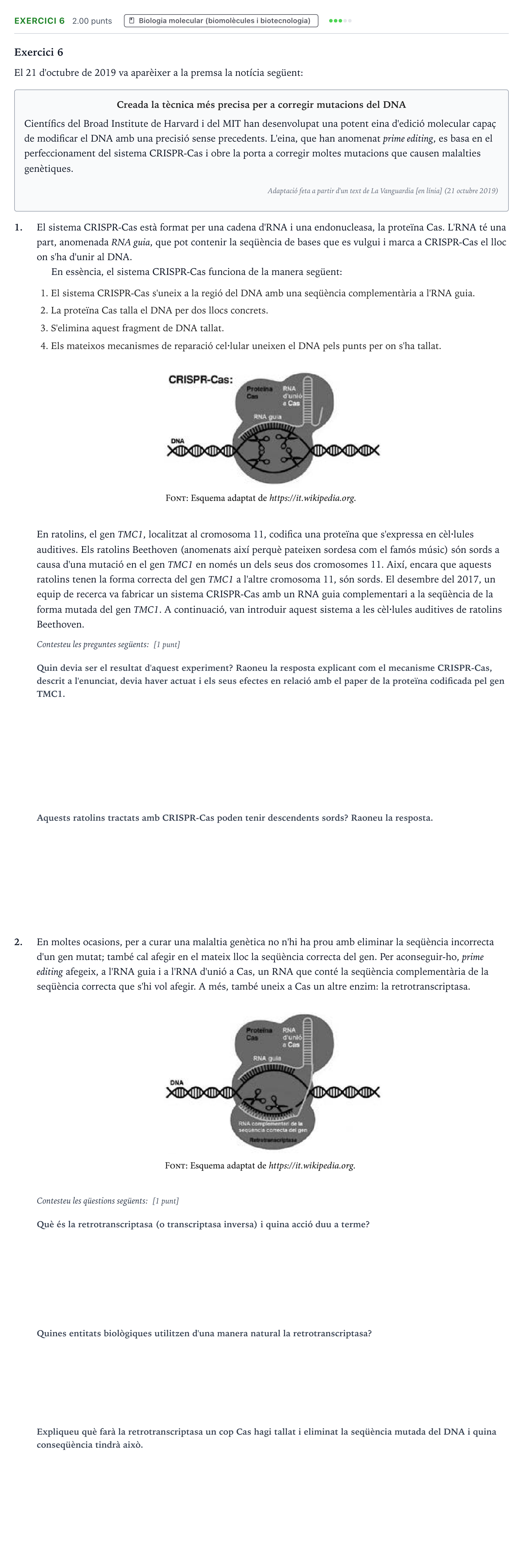 Enunciado: Problema 6 · Biología Selectividad Cataluña Juny Serie 5 2022