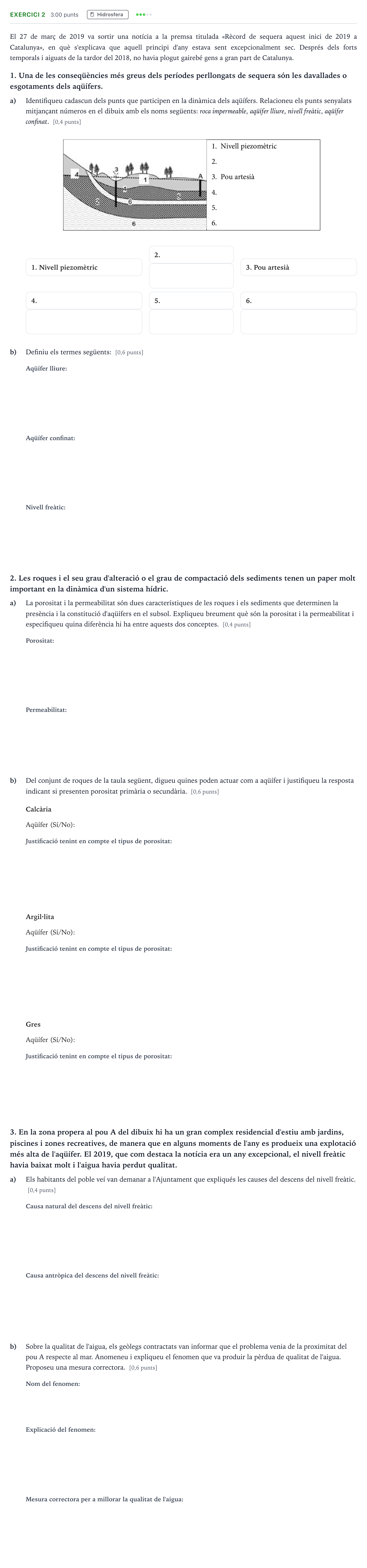 Enunciado: Exercici 2 · Ciencias de la Tierra y del Medio Ambiente Selectividad Cataluña Juny Serie 5 2022