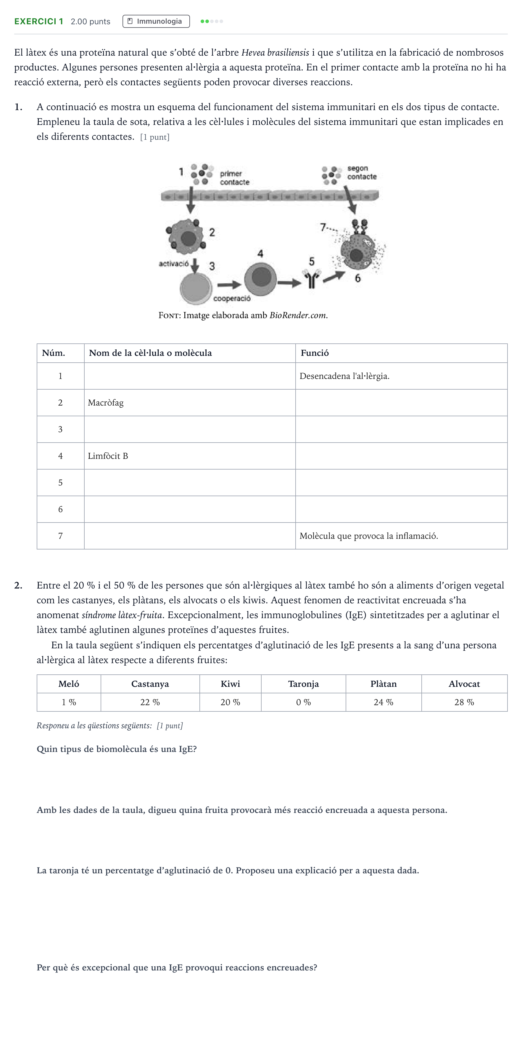 Enunciado: Exercici 1 - Immunologia · Biología Selectividad Cataluña Setembre Serie 3 2022