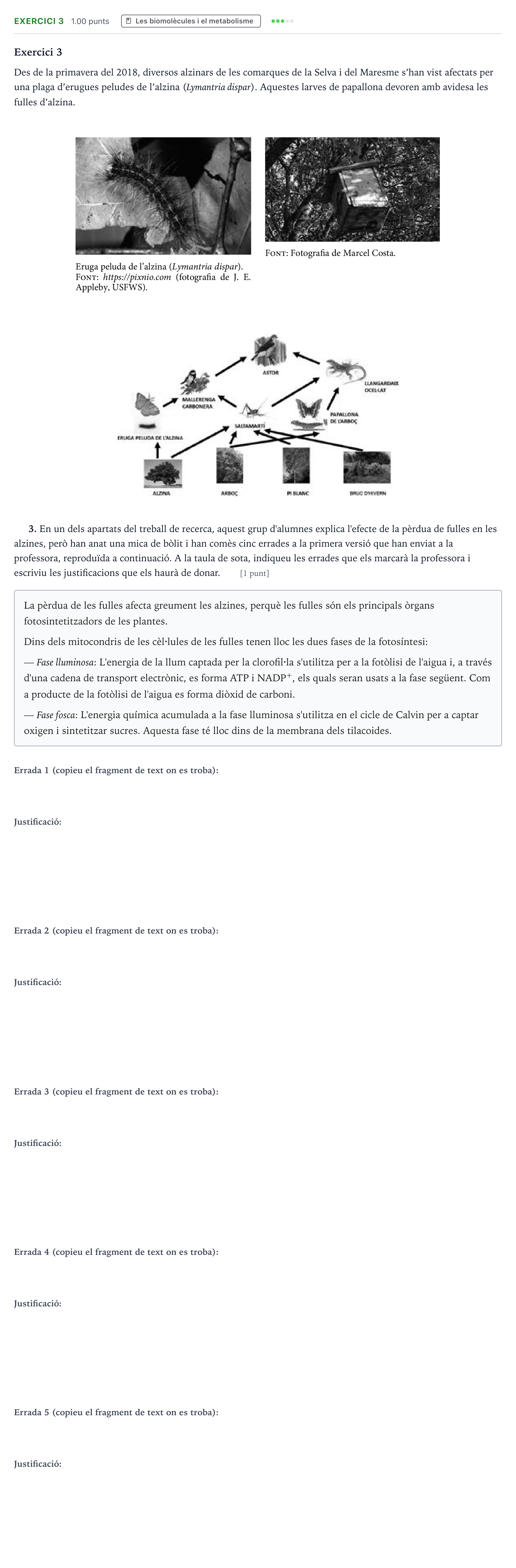 Enunciado: Exercici 3 - Les biomolècules i el metabolisme · Biología Selectividad Cataluña Setembre Serie 3 2022