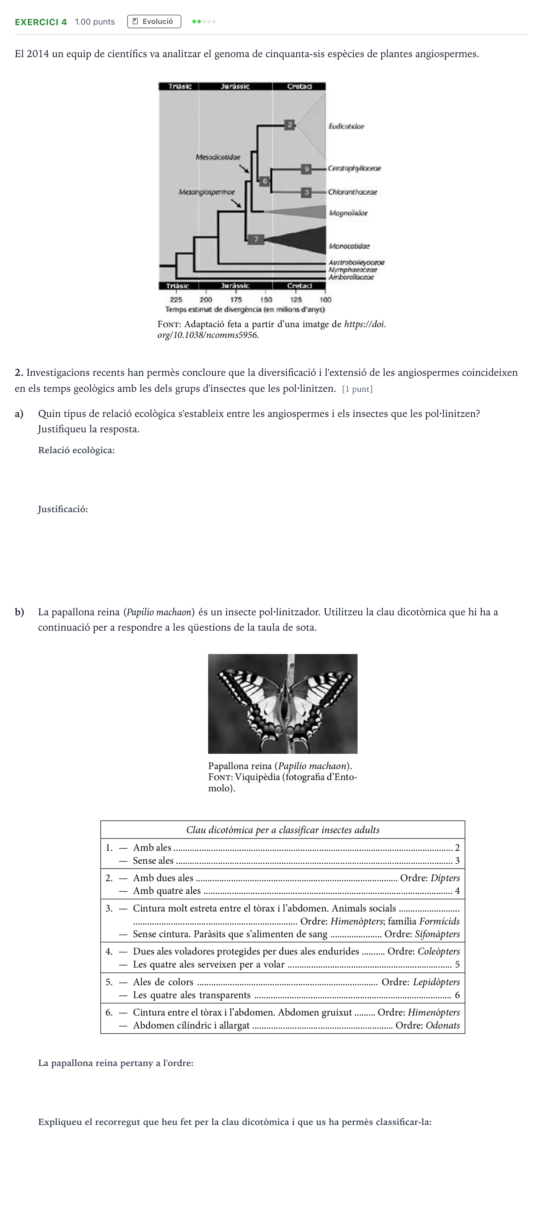 Enunciado: Exercici 4 · Biología Selectividad Cataluña Setembre Serie 3 2022