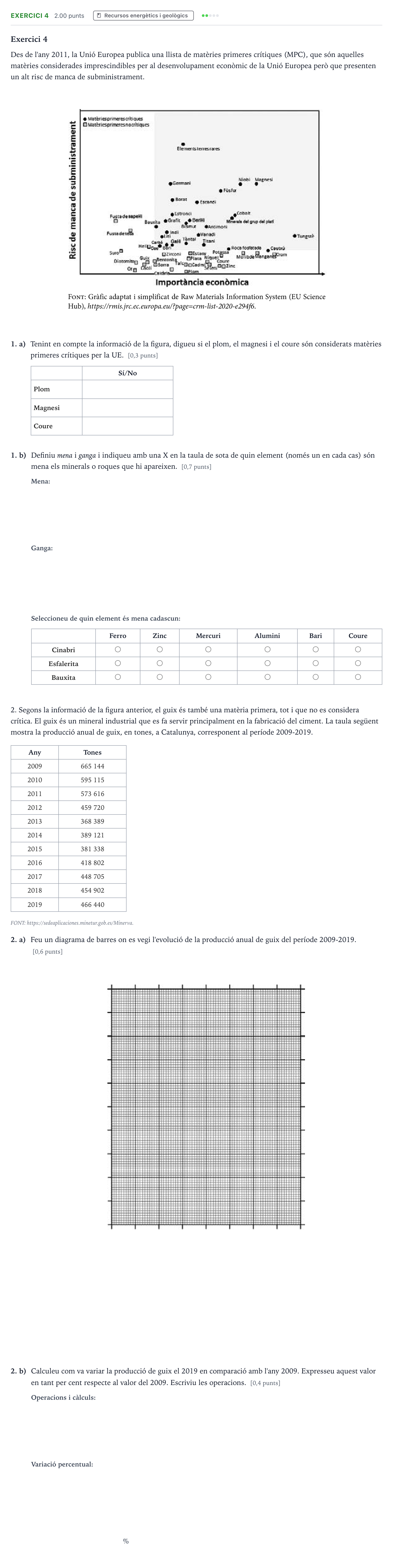 Enunciado: Exercici 4 · Ciencias de la Tierra y del Medio Ambiente Selectividad Cataluña Setembre Serie 3 2022