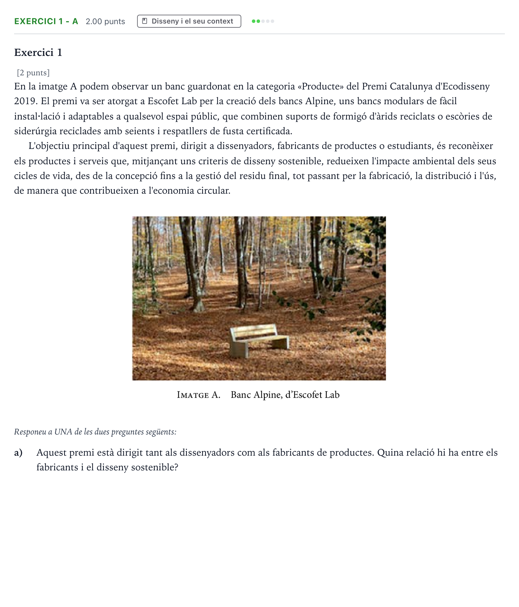 Enunciado: Exercici 1 - a · Diseño Selectividad Cataluña Juny Serie 5 2022